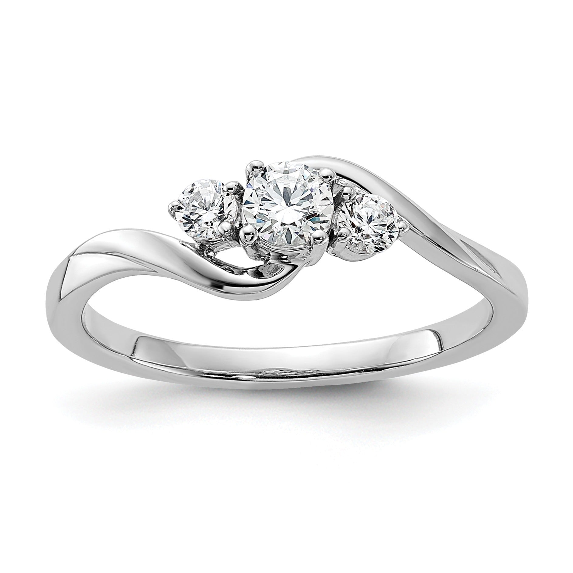 14K White Gold Lab Grown Diamond Petite Round Three Stone Ring 0.33 Ct
