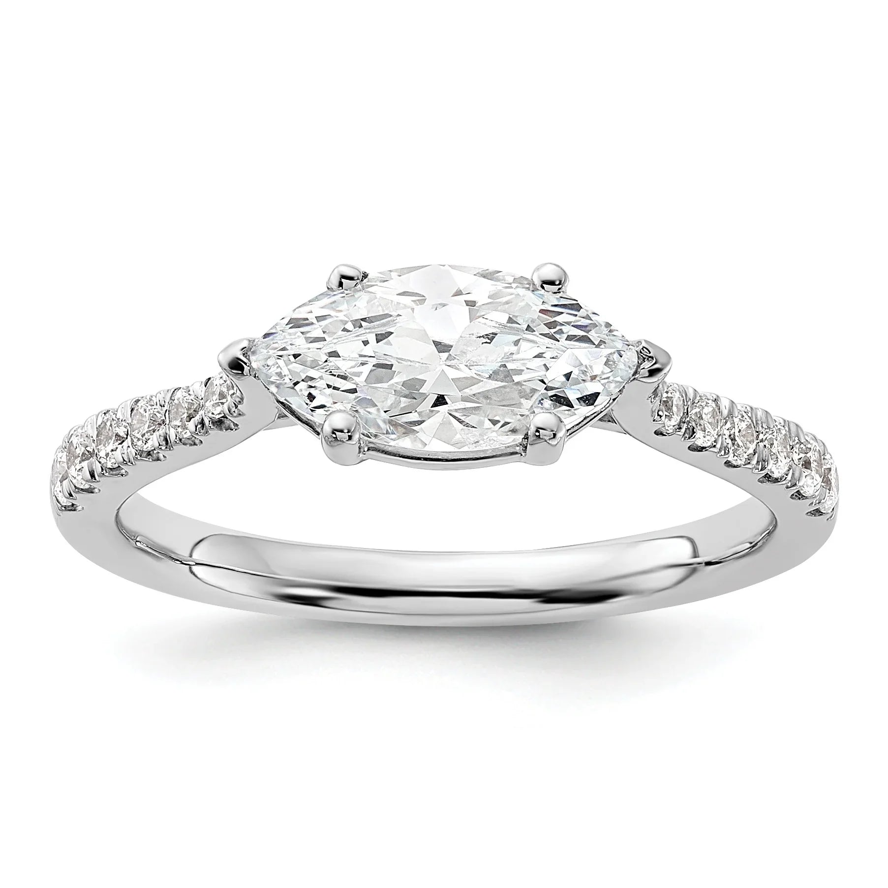 14k White Gold Lab Grown Diamond East-West Marquise Engagement Ring Semi Mount 0.194 Ct - Fine Diamond
