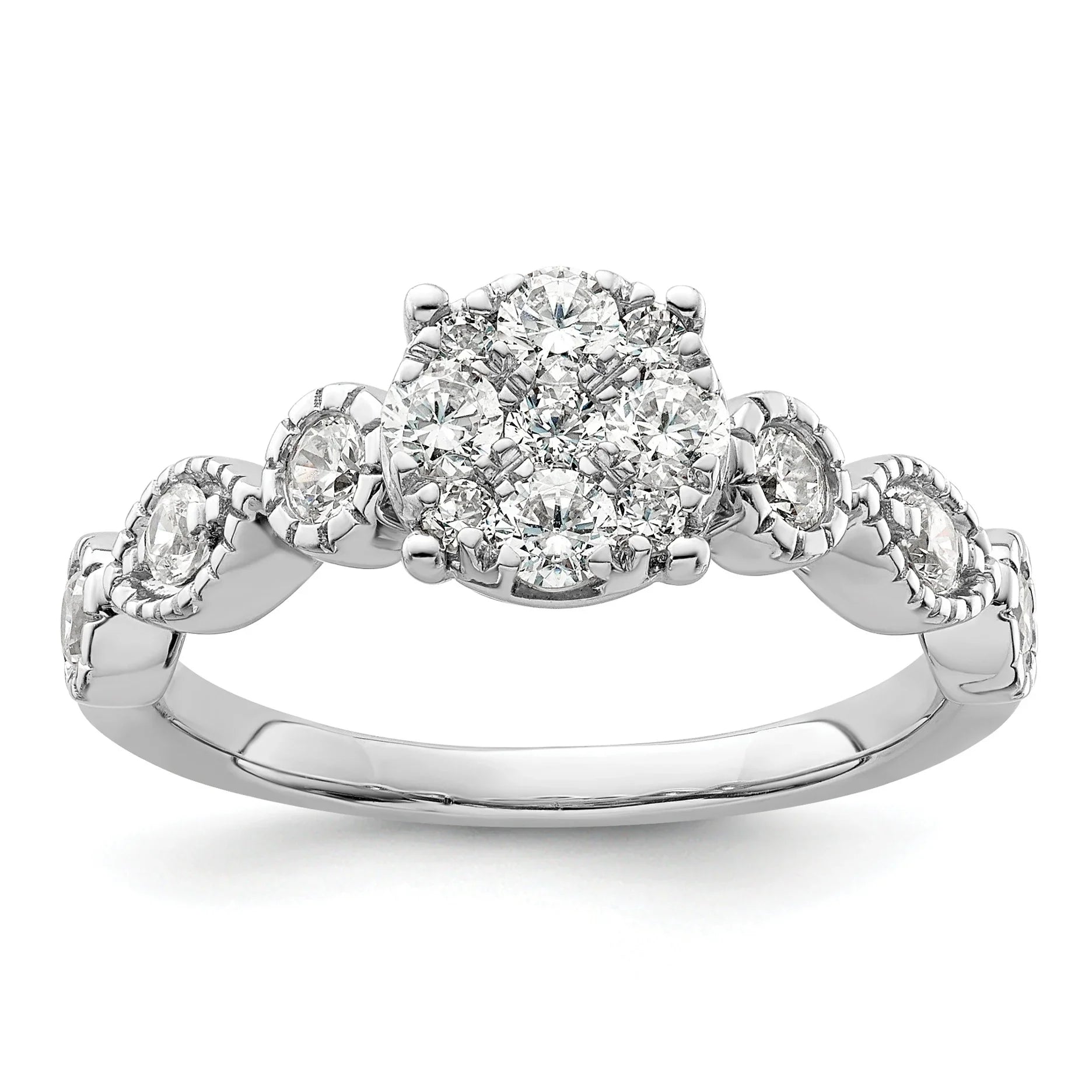 14K White Gold Lab Grown Diamond Cluster Engagement Ring 0.75 ct - Fine Diamond