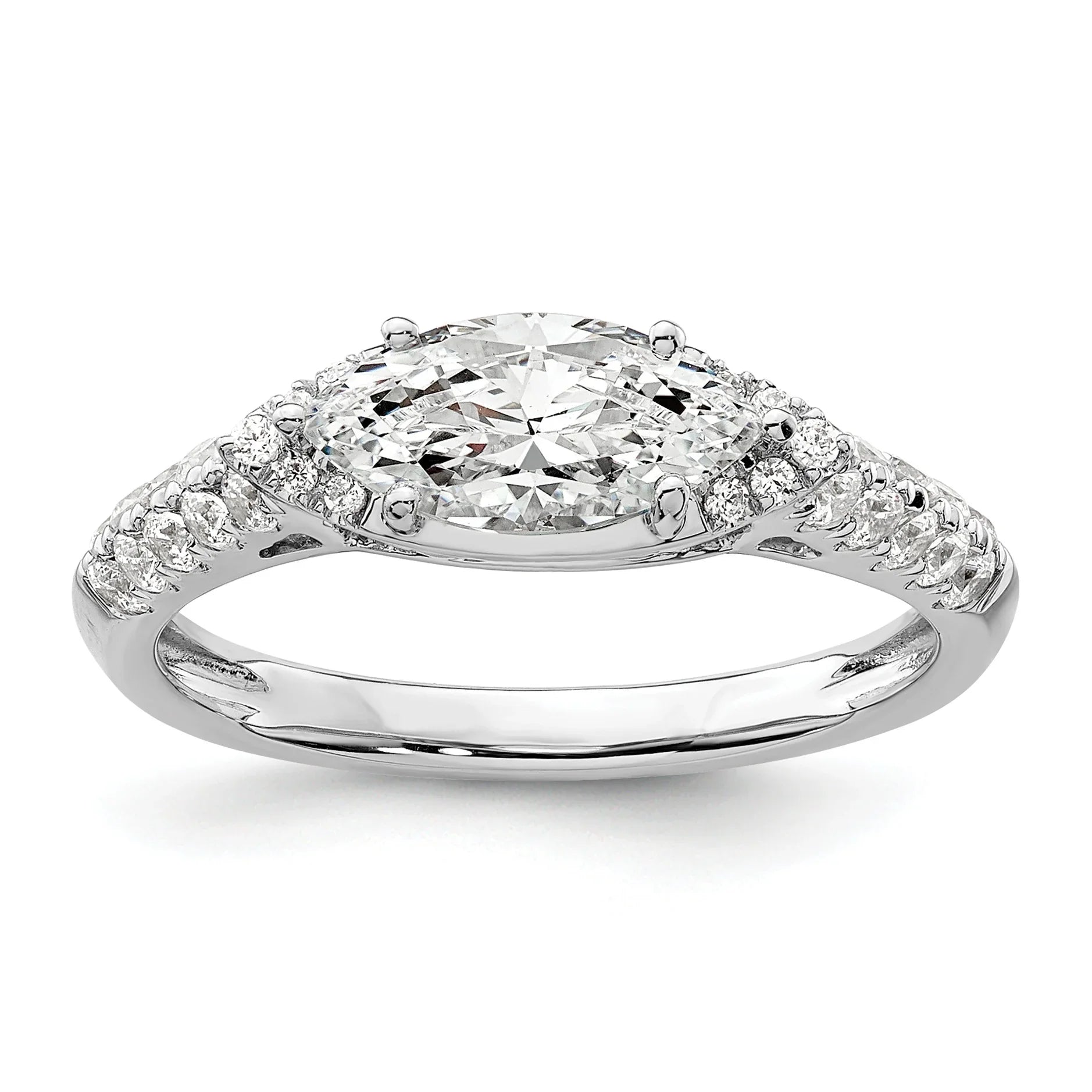 14k White Gold Lab Grown Diamond Engagement East West Ring Semi Mount 0.34 Ct - Fine Diamond