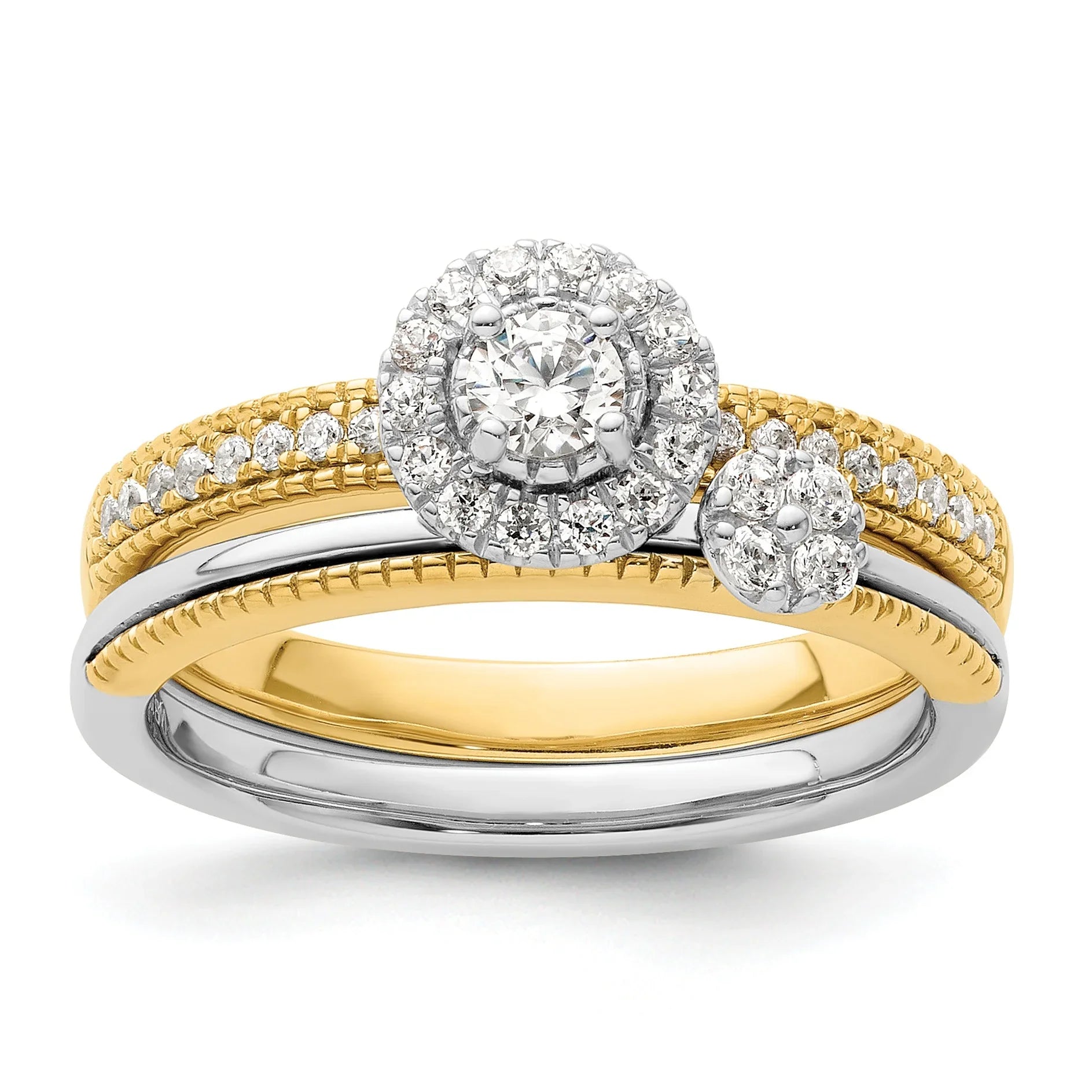Two-Tone Lab Grown Diamond Halo Pave Ring 0.15 ct - Fine Diamond
