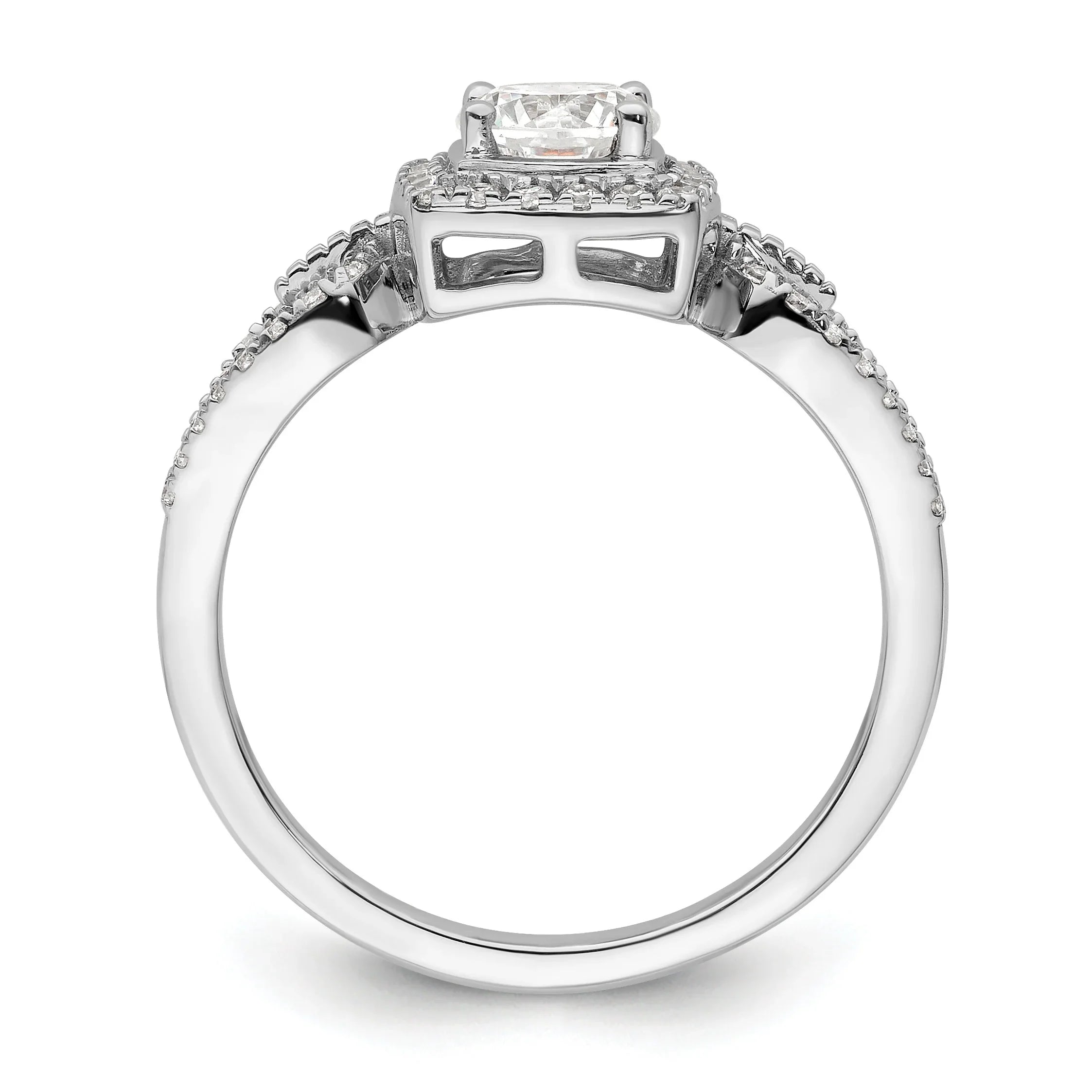 14k White Gold Lab Created Diamond Halo Engagement Ring 0.5 ct - Fine Diamond