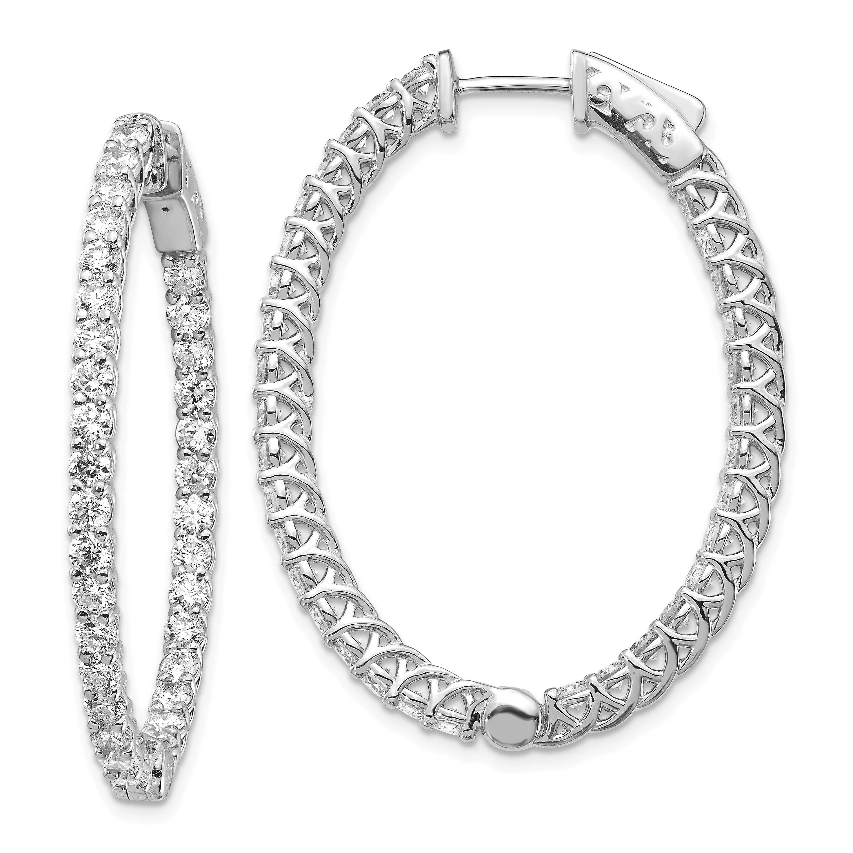 14k Gold Lab Grown Diamond Oval In and Out Hoop Earrings - Fine Diamond