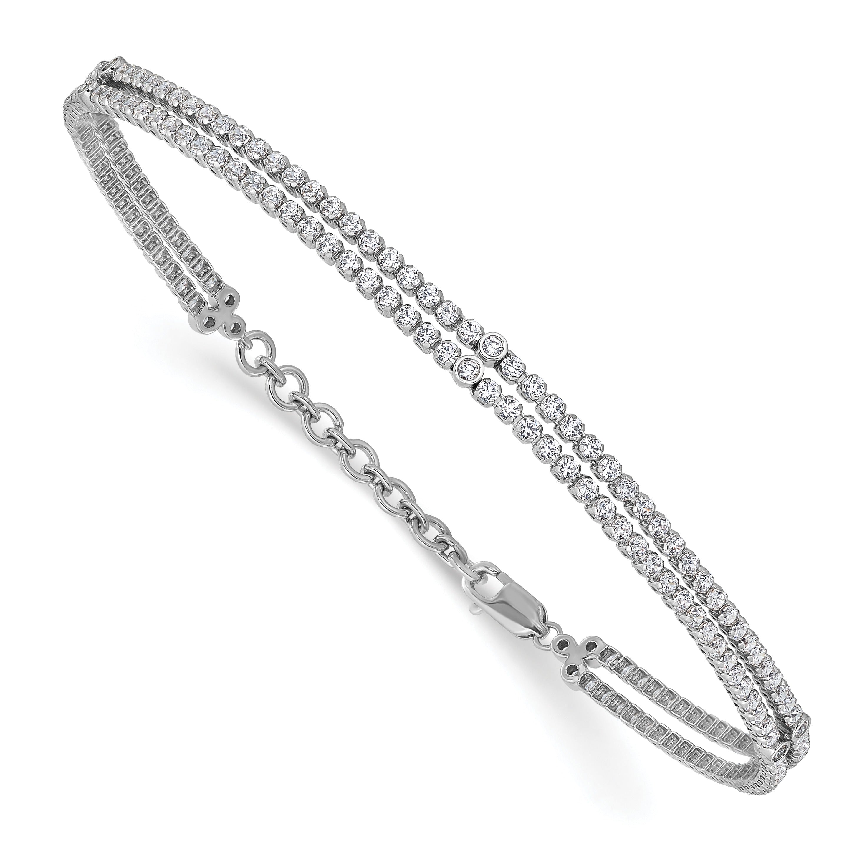 14k White Gold 2 3/4 carat Lab Grown Diamond Double Strand Extension Bracelet