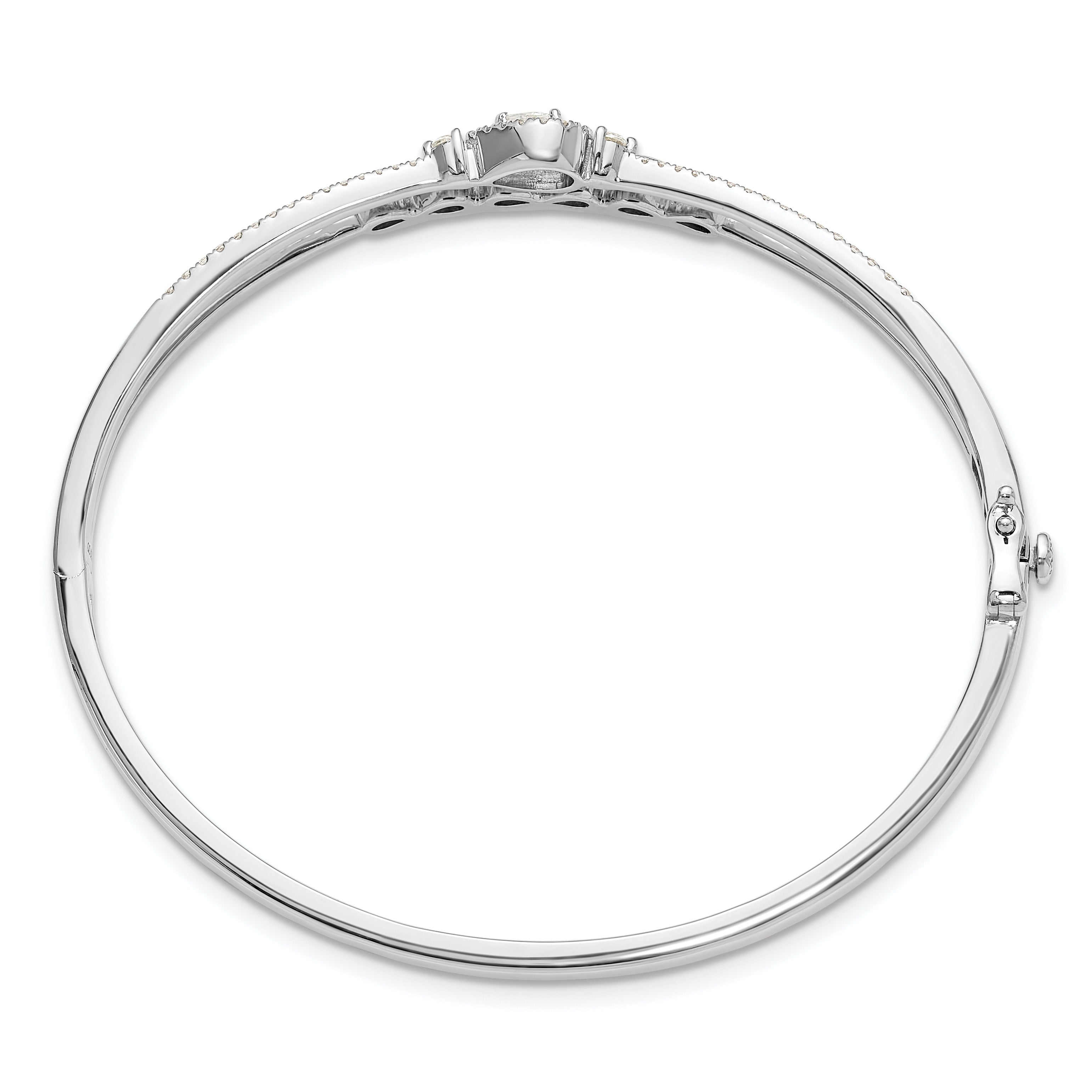 14k White Gold Lab Diamond Double Strand Infinity and Pear Bangle Bracelet