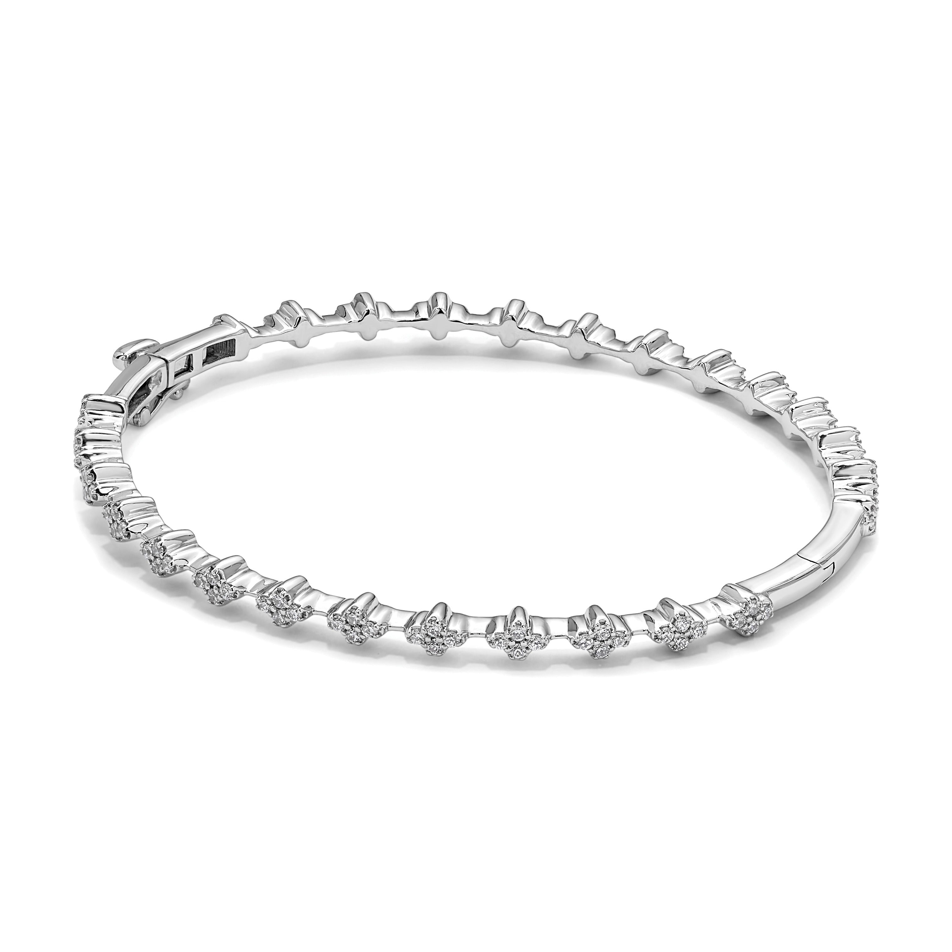 14k White Gold 1 Carat Lab Diamond Hinged Bangle Bracelet