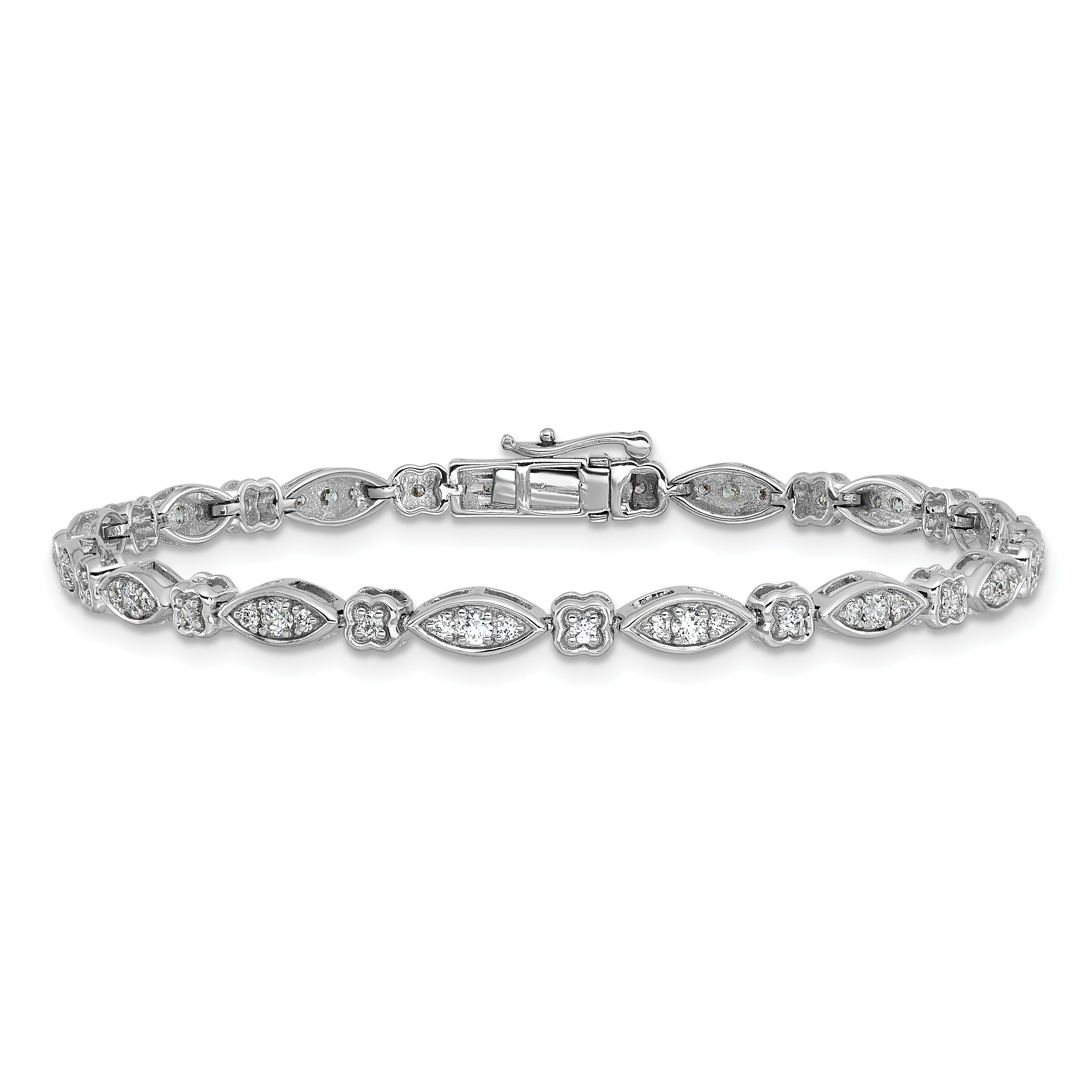 14k White Gold 1 carat Lab Grown Diamond 7 inch Fancy Bracelet