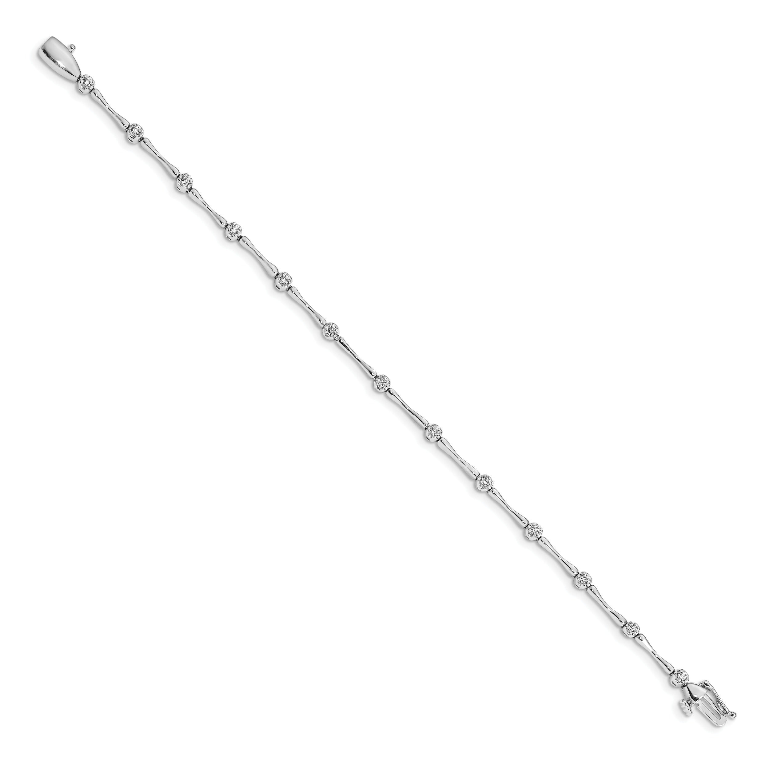 14k White Gold Diamond and Bar Link 7 inch Fancy Bracelet