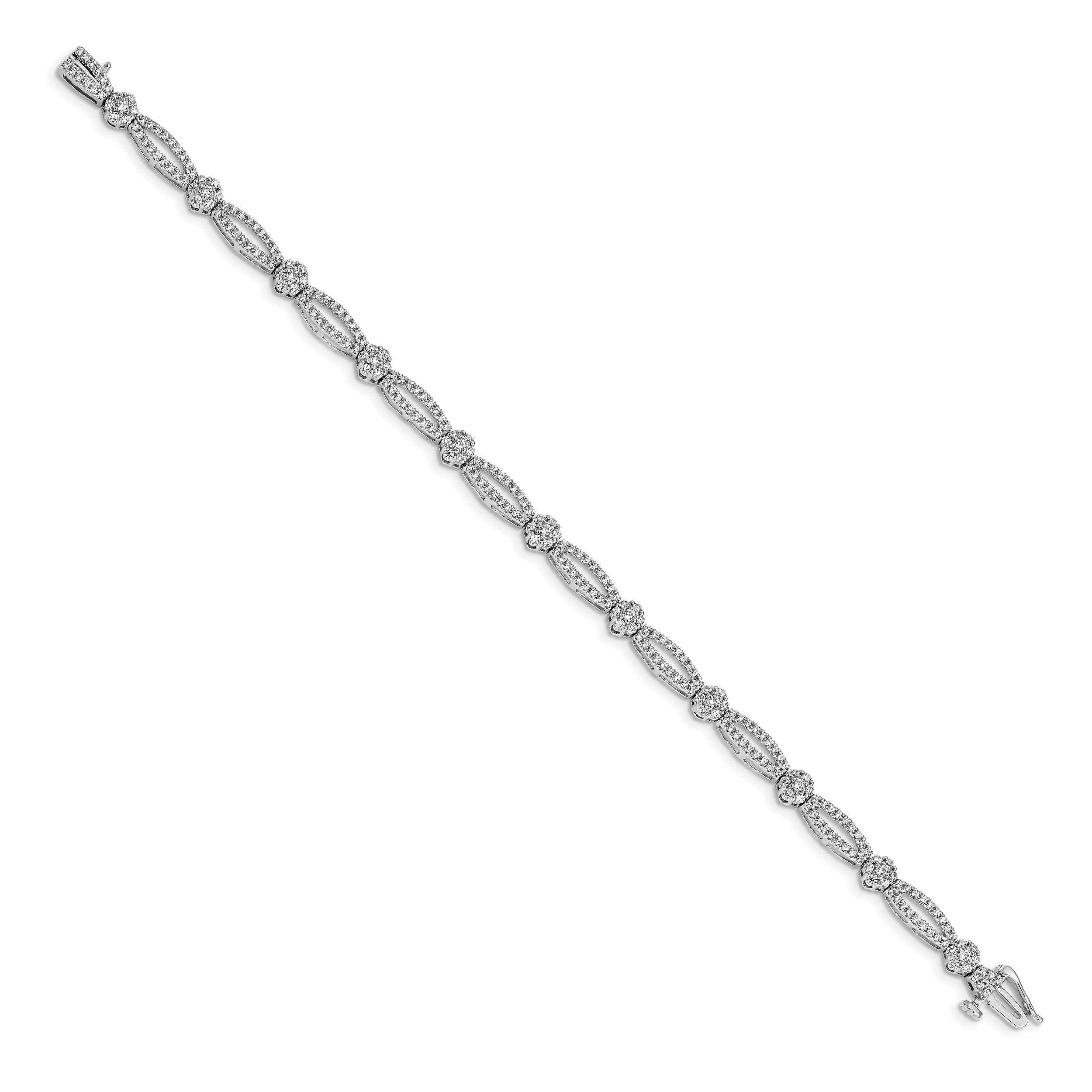 14k White Gold 2 carat Lab Grown Diamond Fancy Flower Link Bracelet