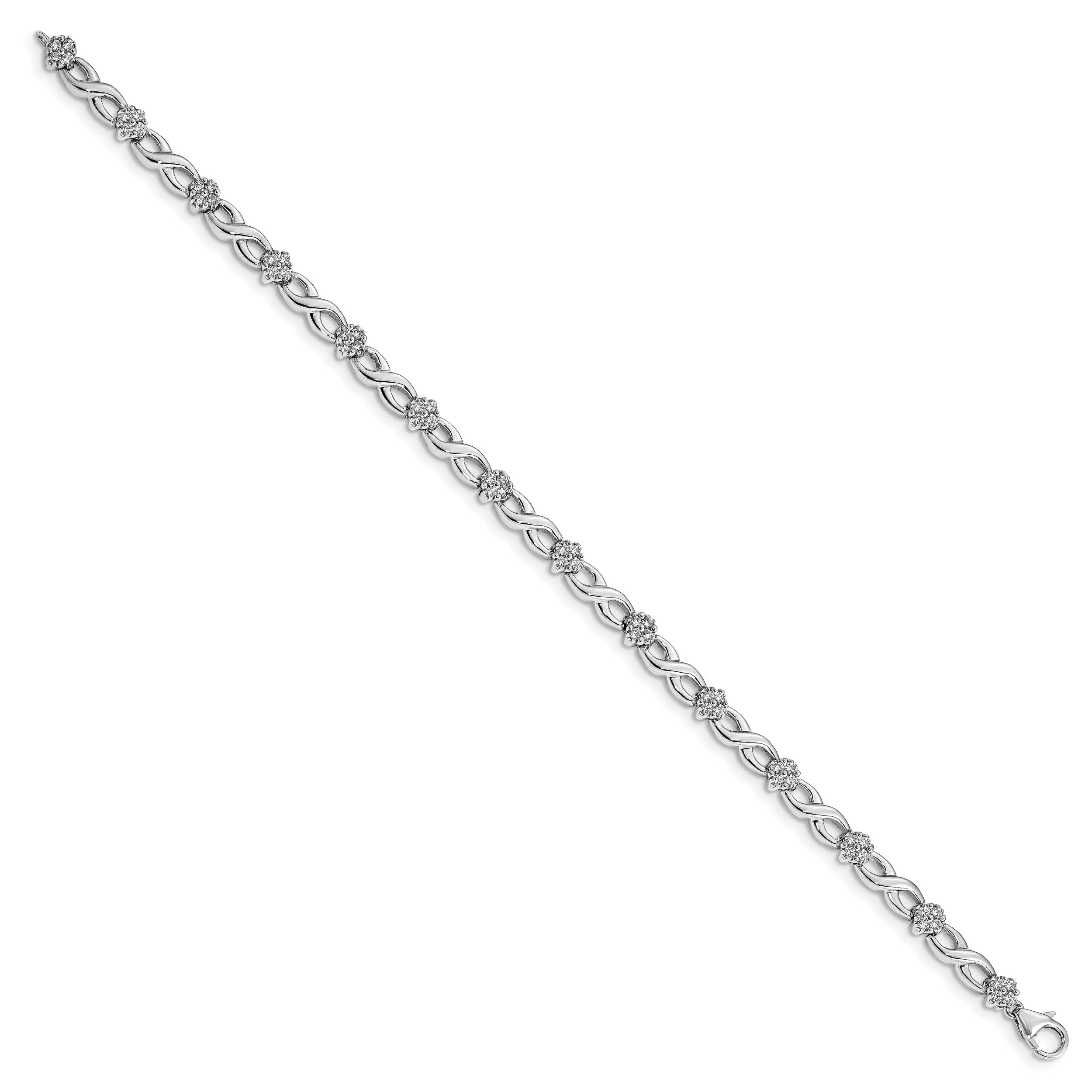 14k White Gold Lab Grown Diamond Flower Infinity Fancy Bracelet