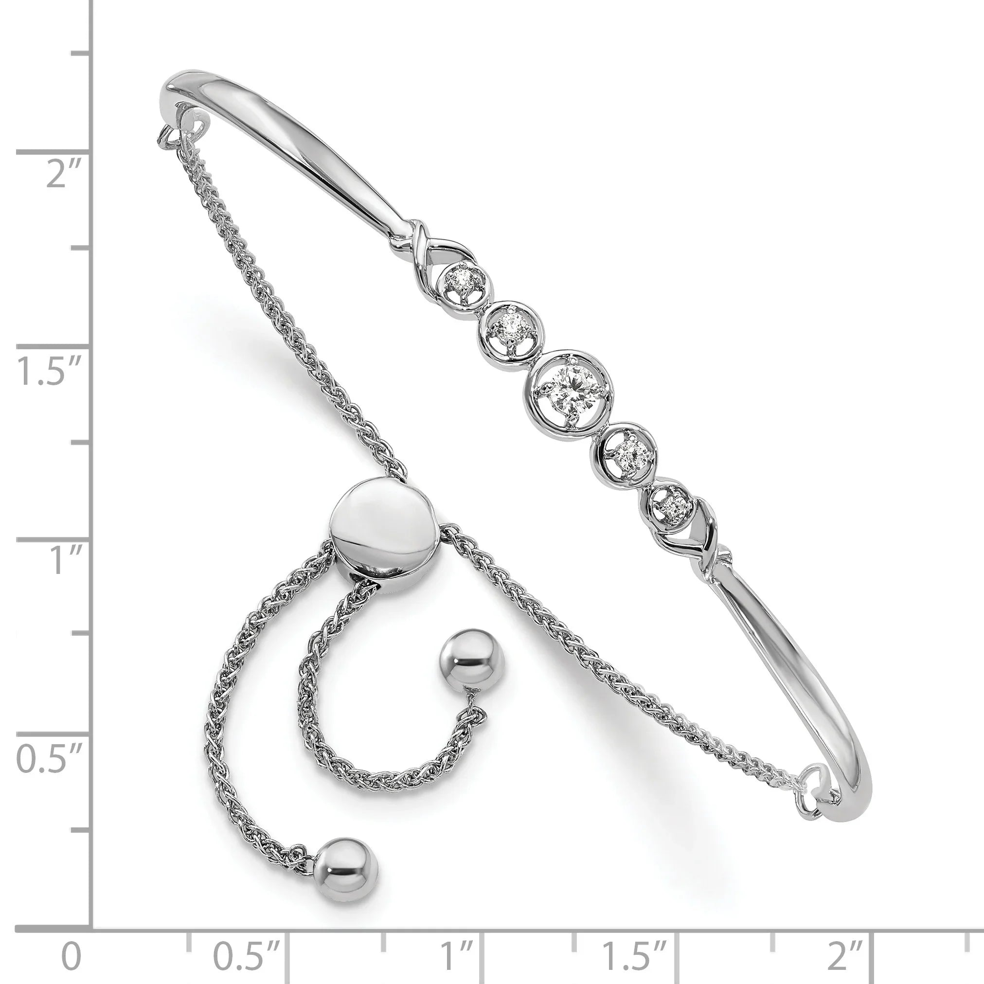 14k White Gold Lab Grown Diamond Bolo Adjustable Bracelet - Fine Diamond