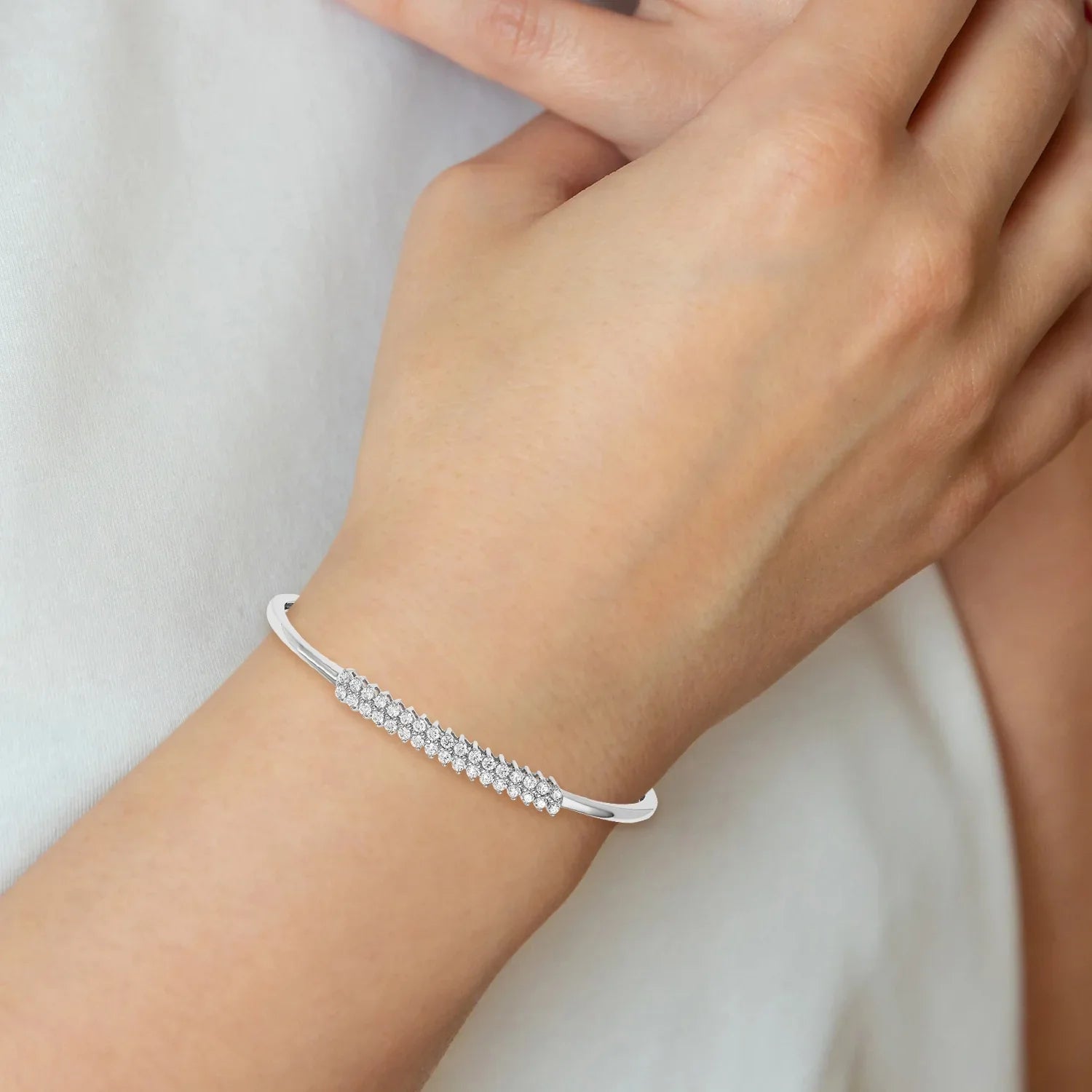 14k White Gold Lab Grown Diamond Bangle Bracelet - Fine Diamond