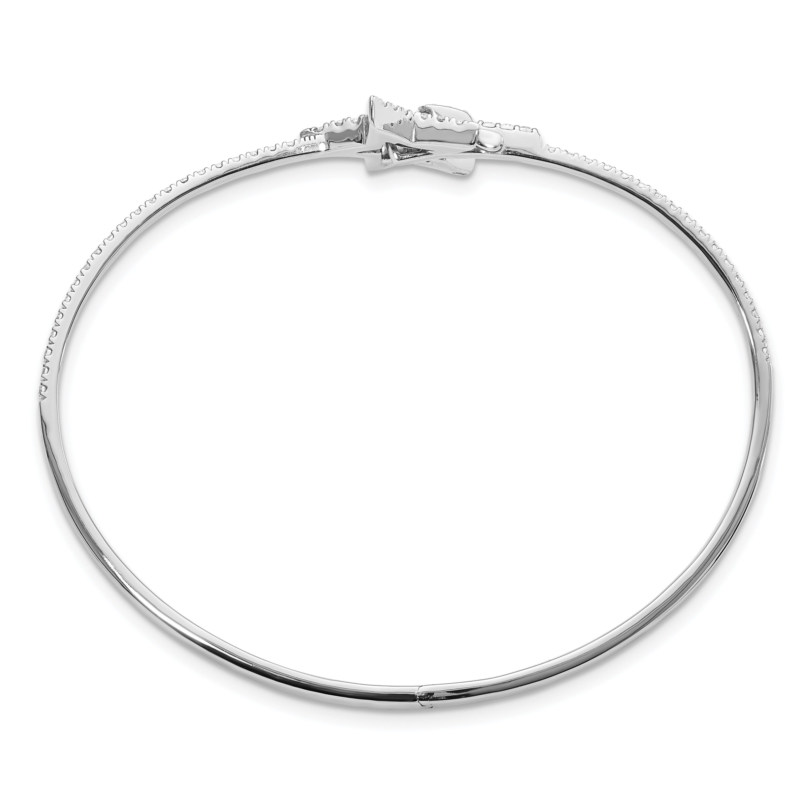 14k White Gold Lab Grown Diamond Star Hinged Bangle Bracelet