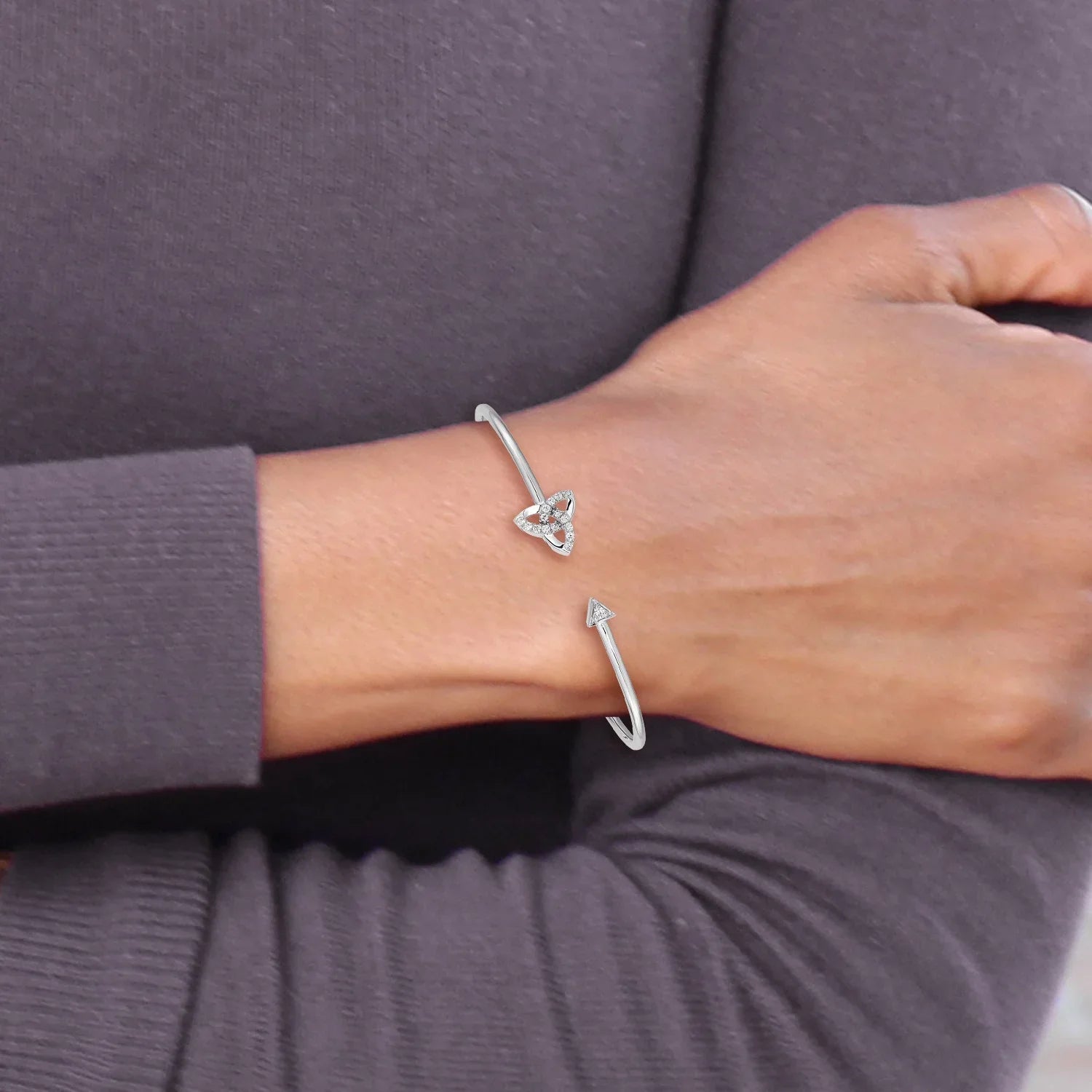 14k White Gold Lab Diamond Knot Cuff Flexible Bangle Bracelet - Fine Diamond