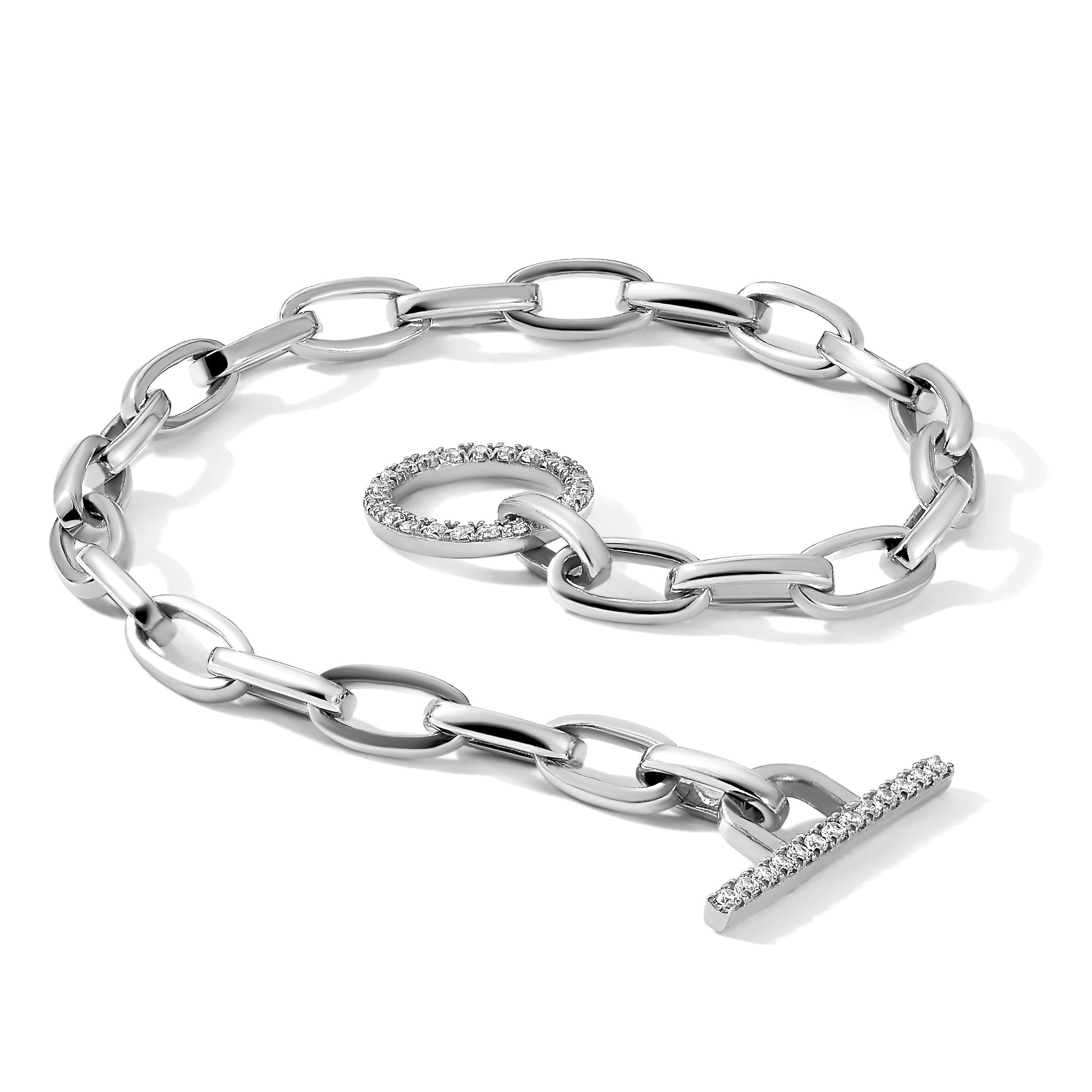 14K Gold Lab Grown Diamond Toggle Link Bracelet