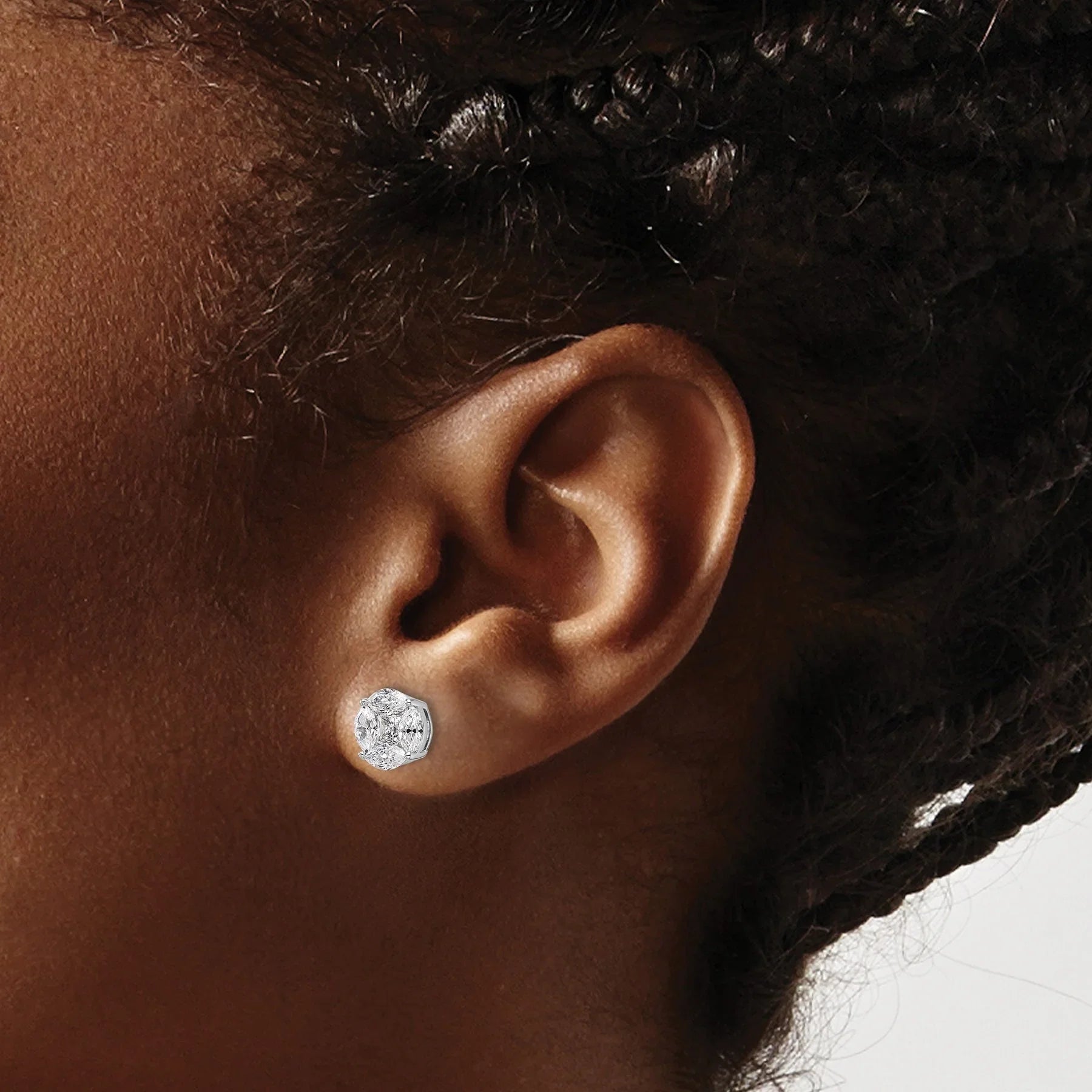 14k White Gold Lab Grown Diamond Round and Marquise Earrings - Fine Diamond