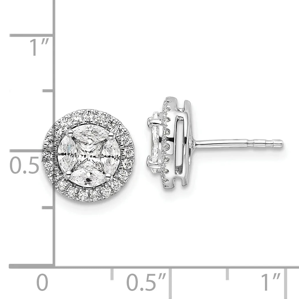 14k White Gold Lab Grown Diamond Round Halo Post Stud Earrings - Fine Diamond