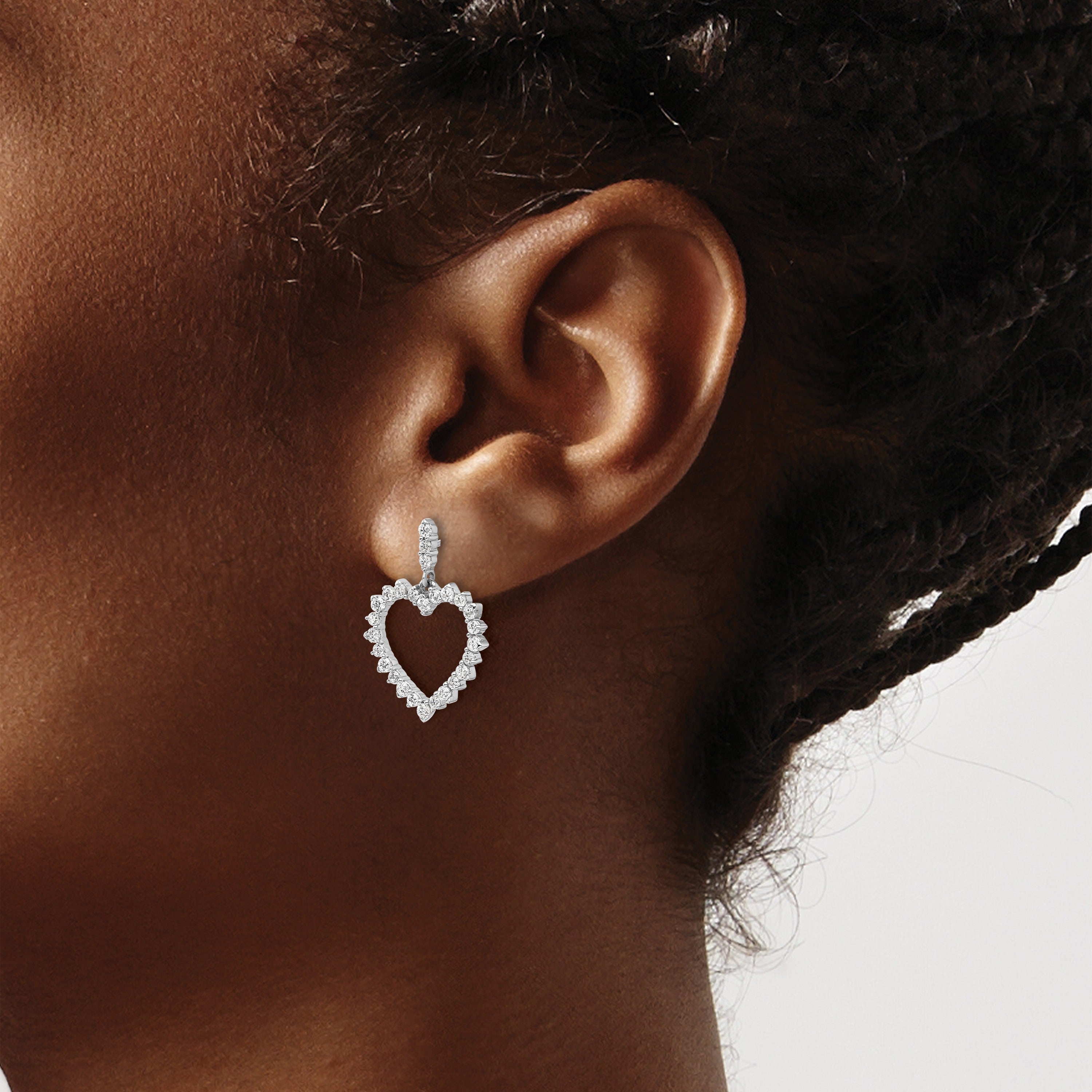 14k White Gold 1 ct Lab Grown Diamond Dangle Heart Earrings