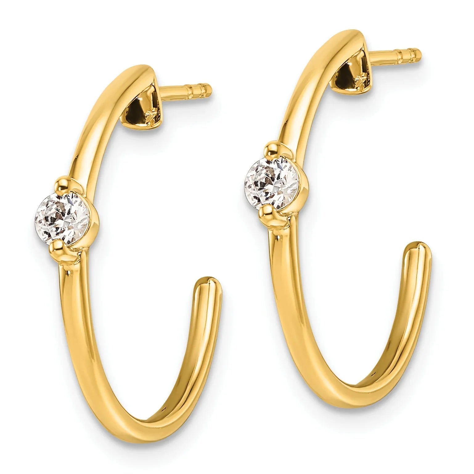 14K Yellow Gold Lab Grown Diamond C-Hoop Post Earrings - Fine Diamond