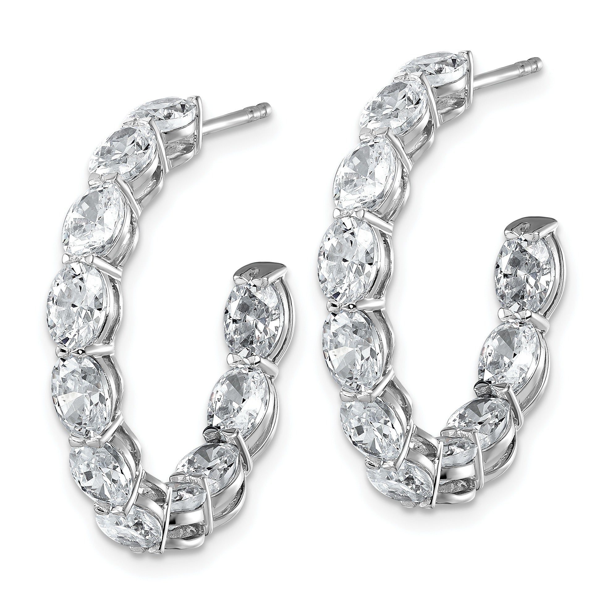 14k White Gold Lab Grown Diamond Oval Tennis Hoop Earrings 6 Ct