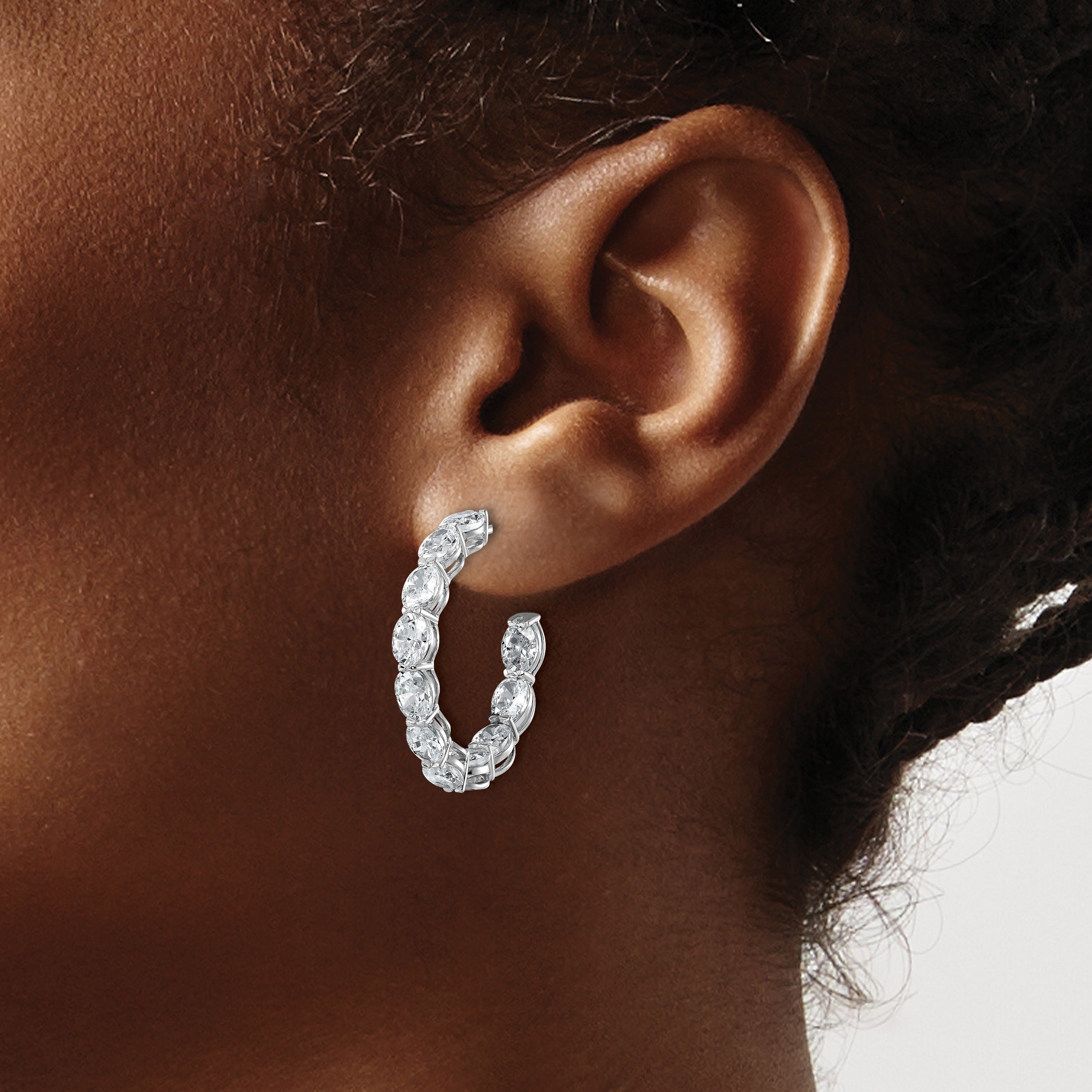 14k White Gold Lab Grown Diamond Oval Tennis Hoop Earrings 6 Ct