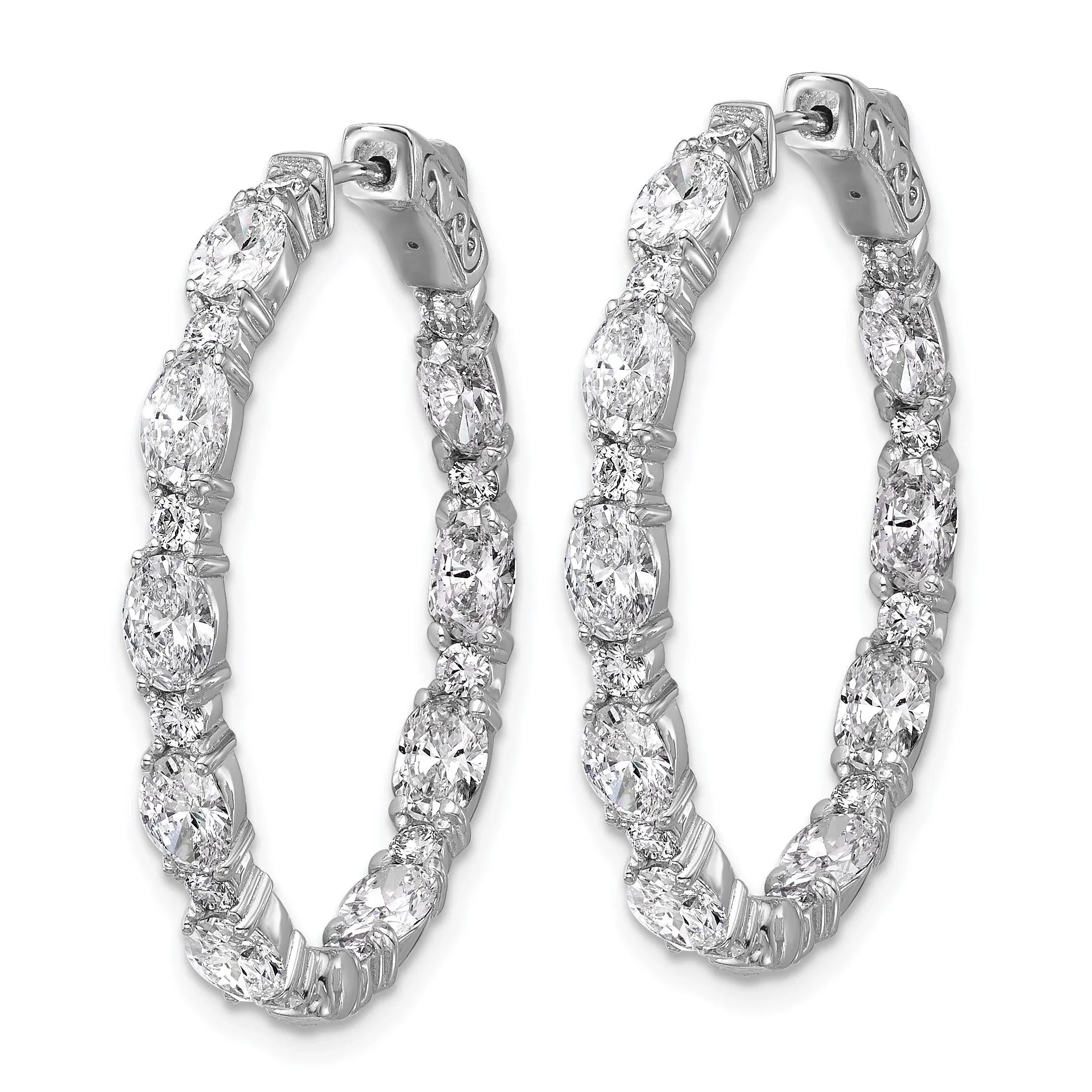 14K White Gold Lab Grown Diamond Oval In and Out Hoop Earrings - Fine Diamond