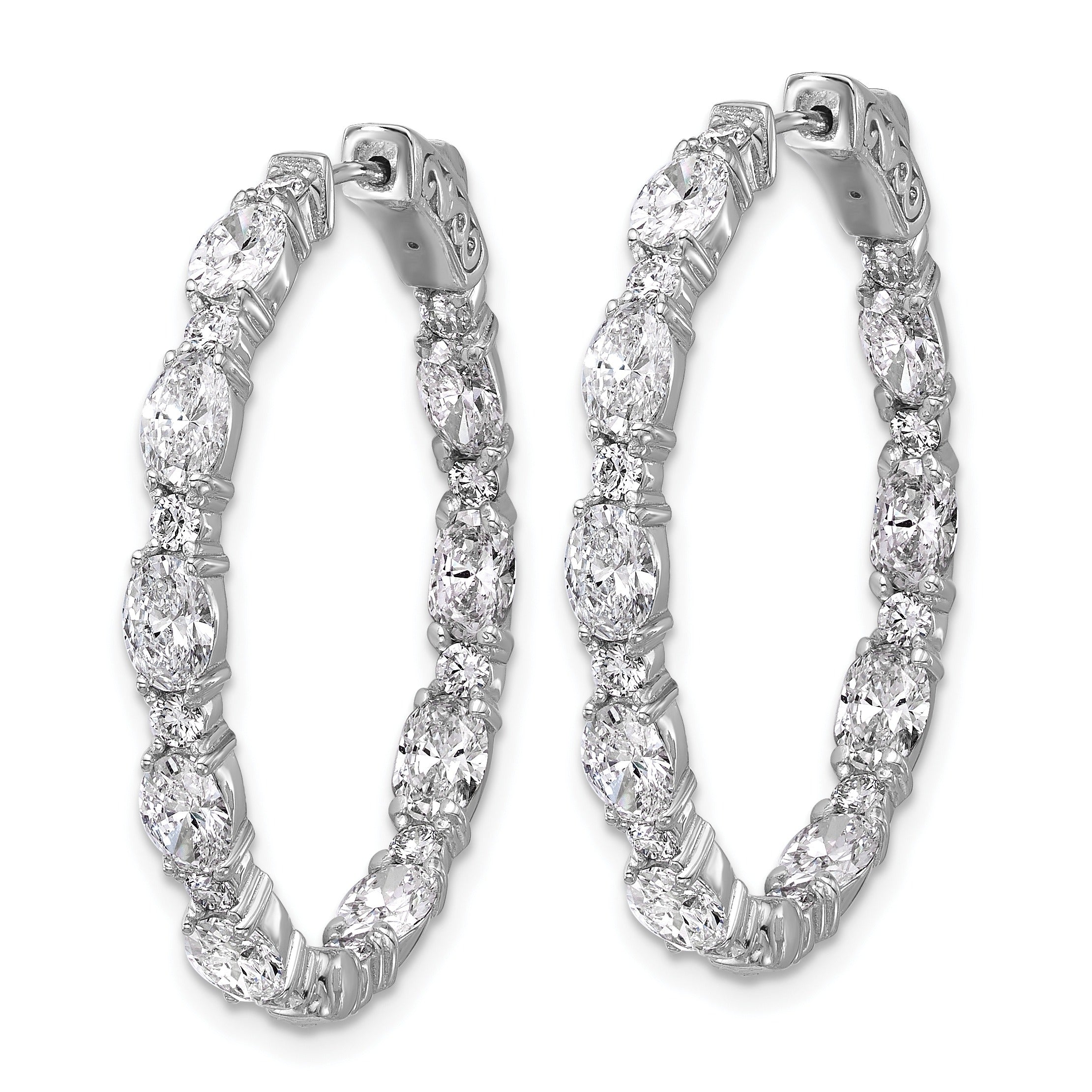 14K White Gold Lab Grown Diamond Oval In and Out Hoop Earrings