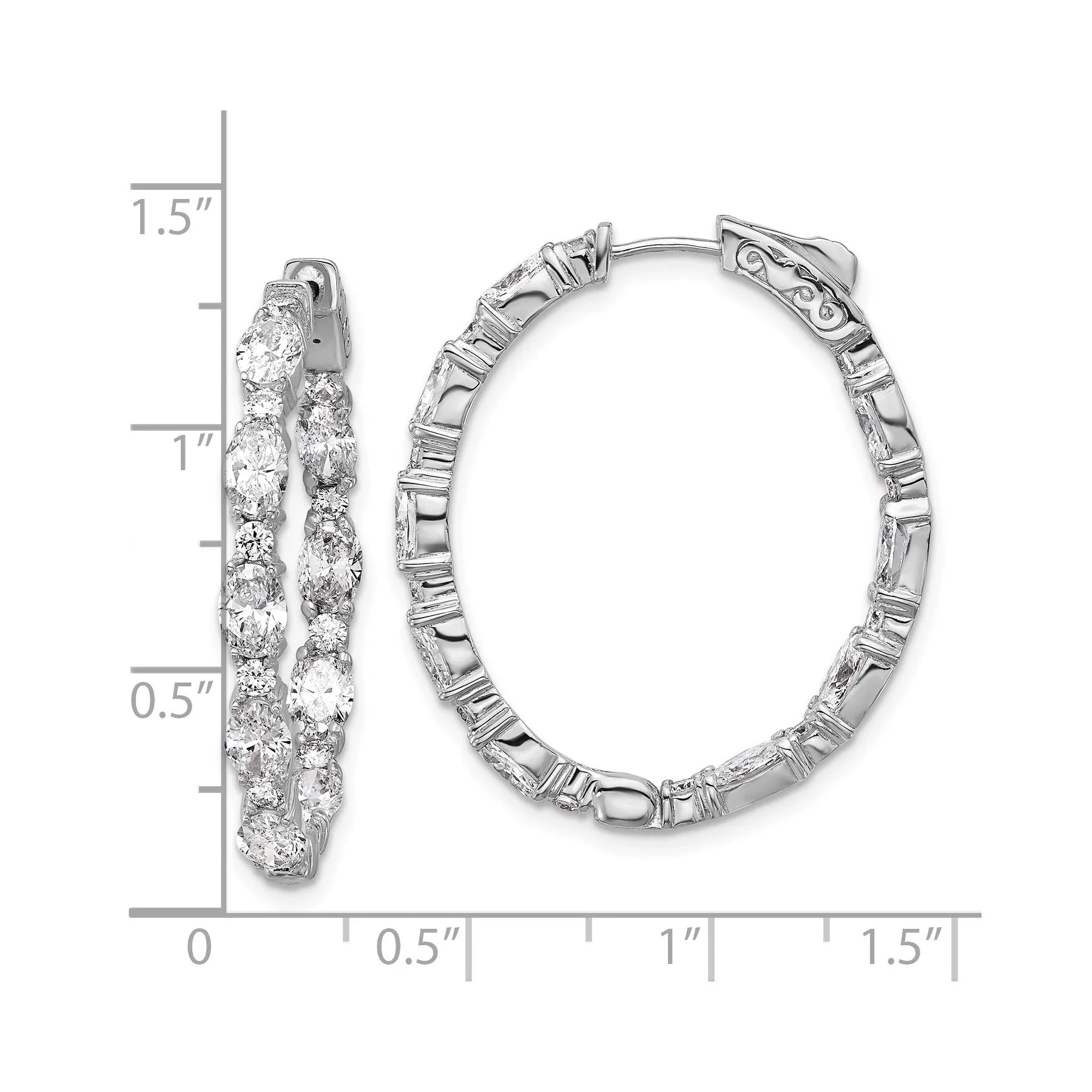 14K White Gold Lab Grown Diamond Oval In and Out Hoop Earrings - Fine Diamond