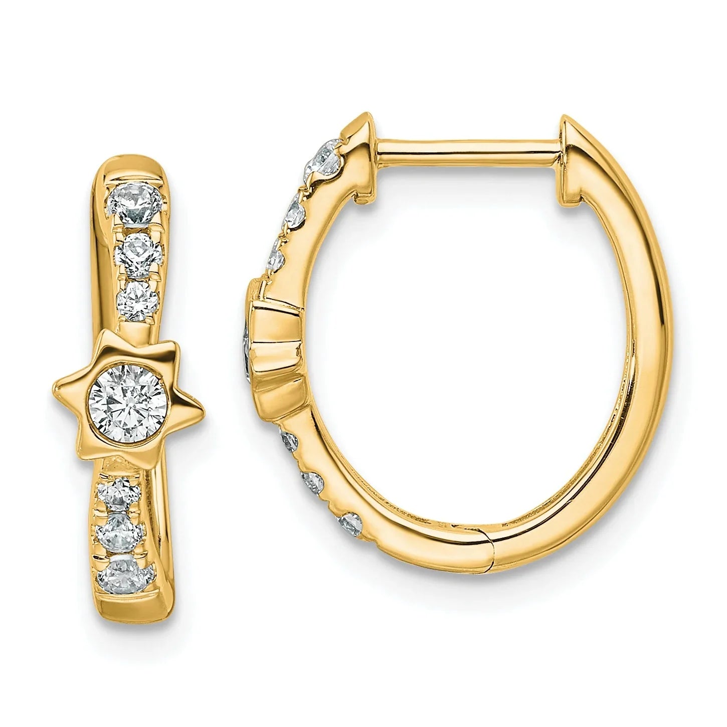 14K Yellow Gold 1/2 carat Lab Grown Diamond Hinged Hoop Earrings - Fine Diamond
