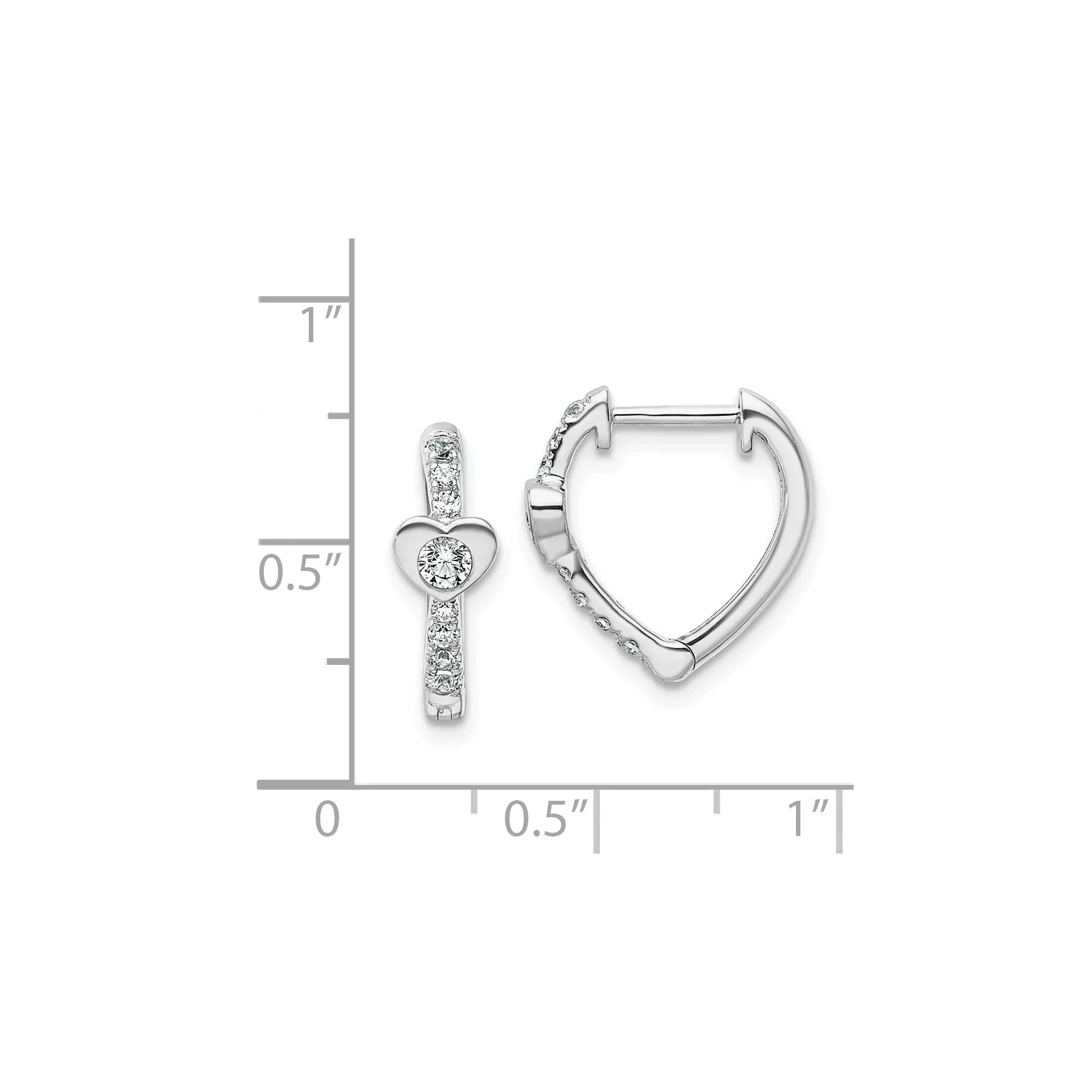 14K White Gold Lab Diamond Heart Hinged Hoop Earrings - Fine Diamond