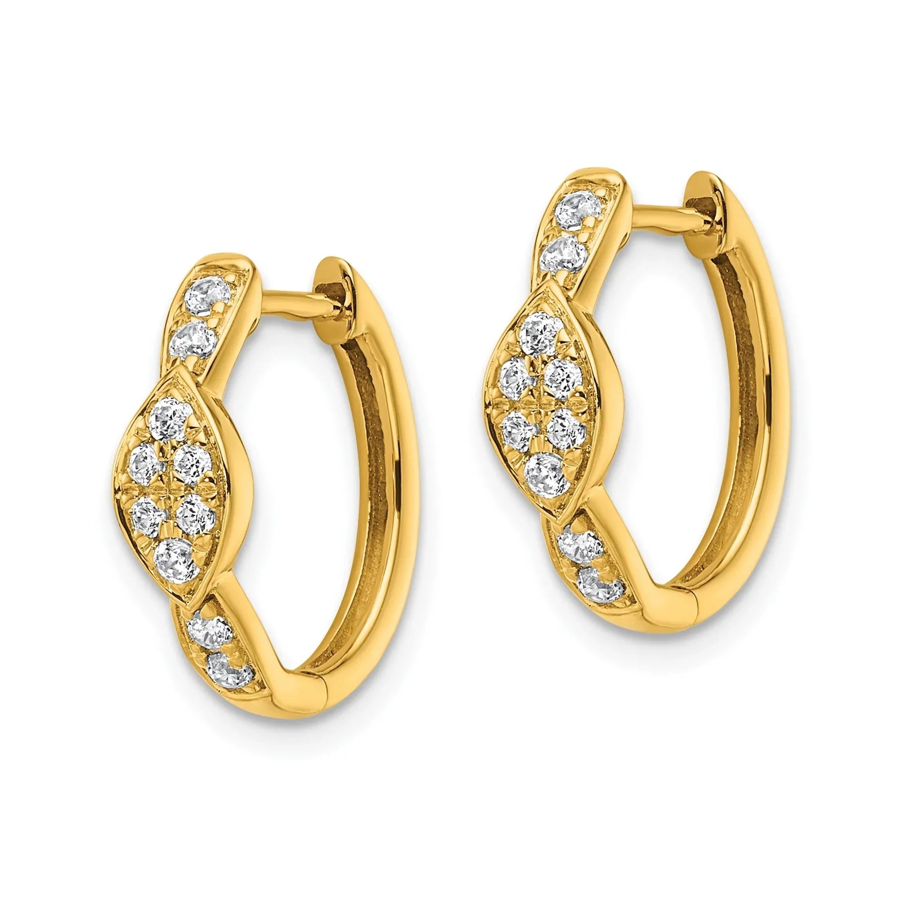 14K Yellow Gold Round Lab Diamond Hinged Hoop Earrings - Fine Diamond