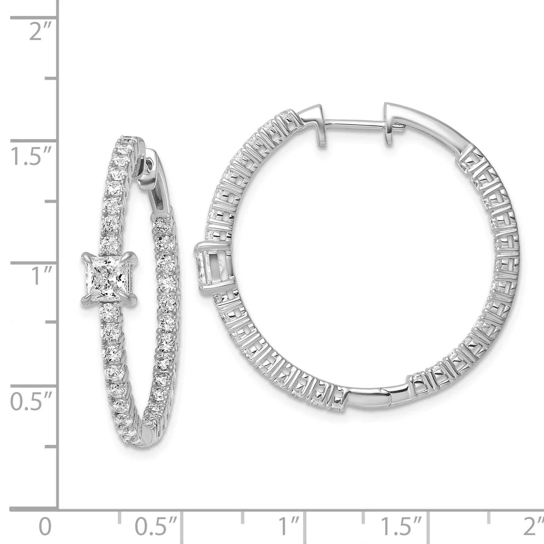 14K White Gold Lab Grown Diamond In and Out Hoop Earrings - Fine Diamond
