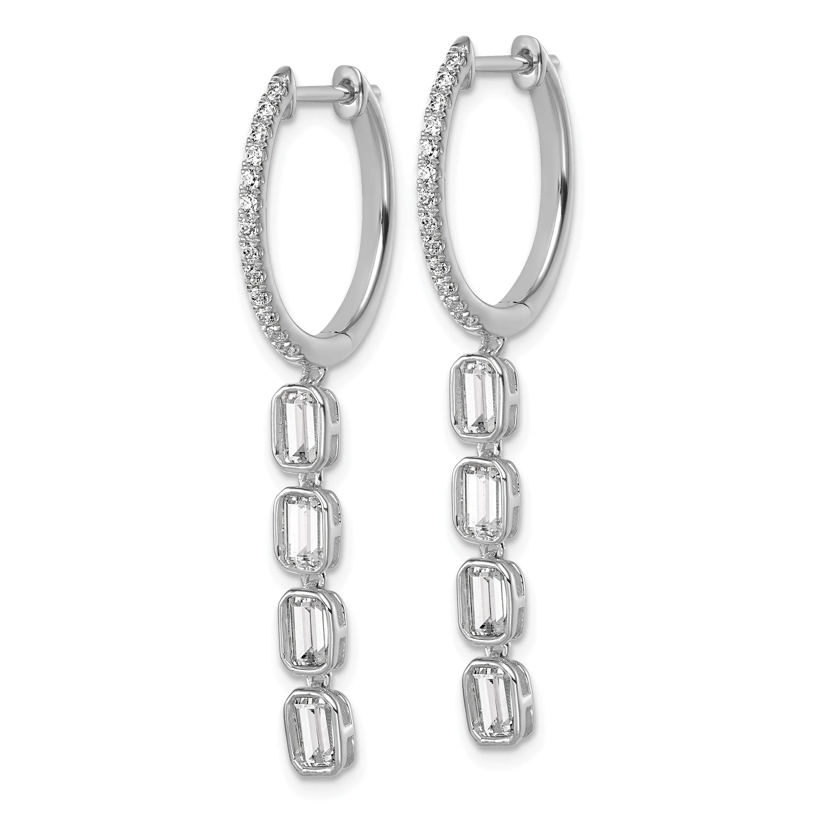 14K White Gold Lab Grown Diamond Dangle Hoop Earrings - Fine Diamond