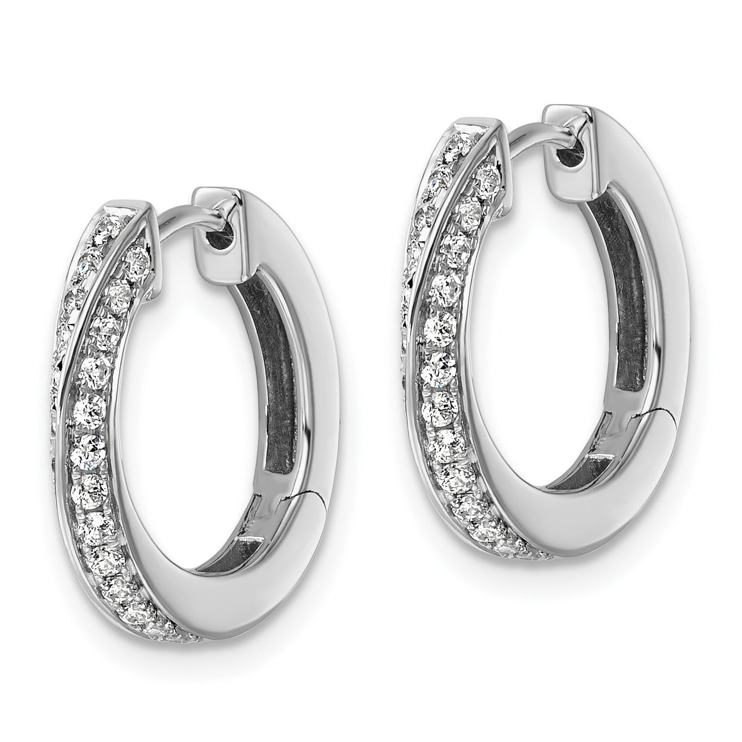 14K White Gold Lab Grown Diamond Twisted Hinged Hoop Earrings