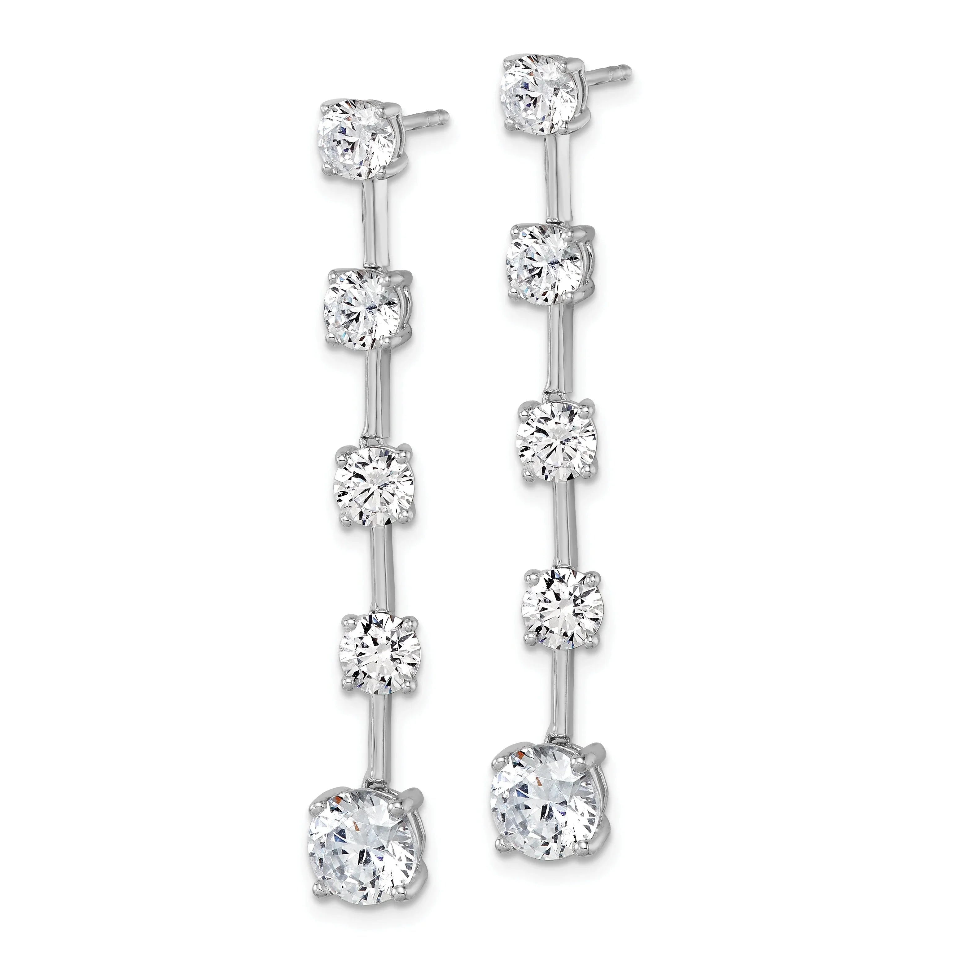 14K White Gold Lab Diamond Round Post Graduated Dangle Earrings - Fine Diamond