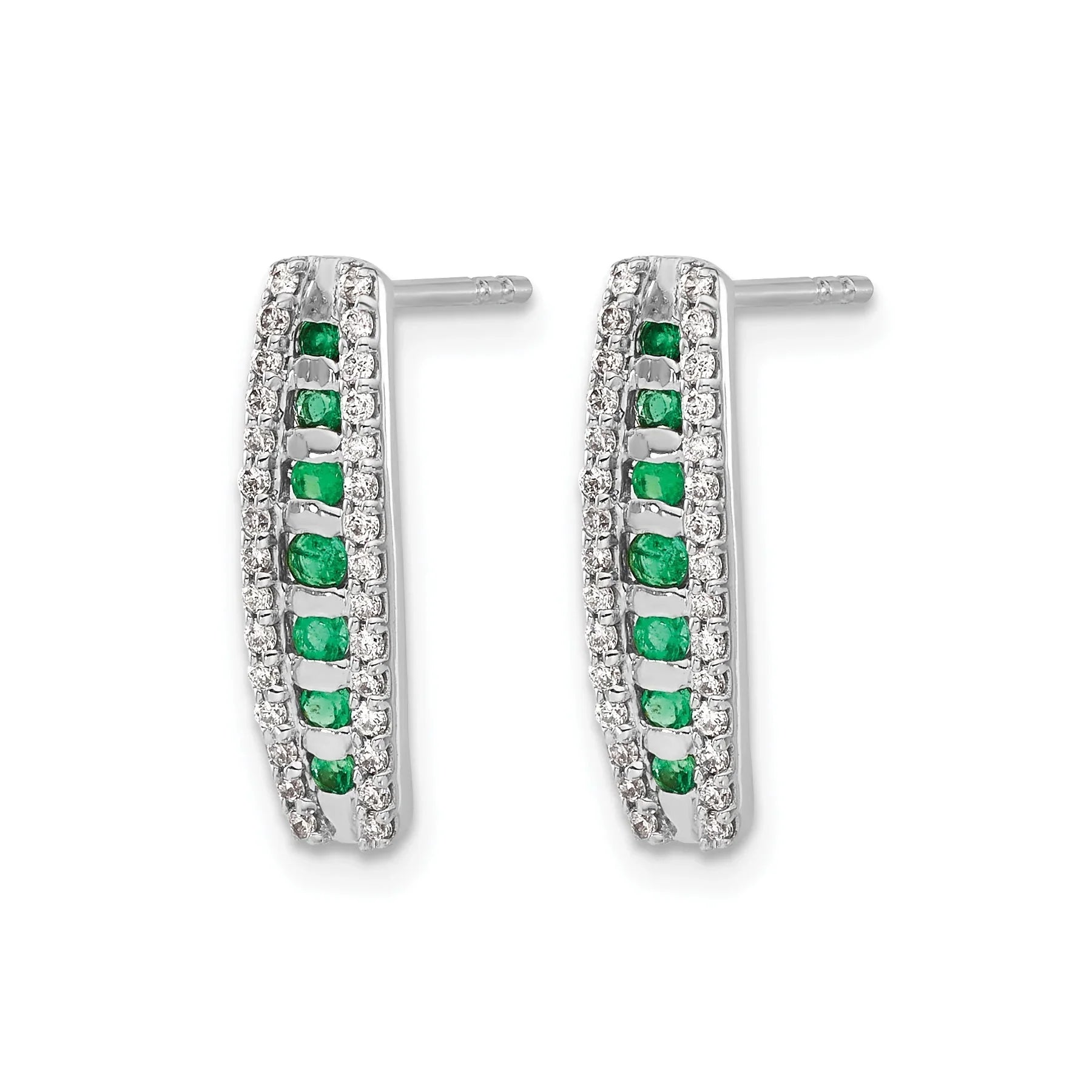 14k White Gold Lab Grown Diamond & Created Emerald Stud Earrings 0.33 Ct - Fine Diamond