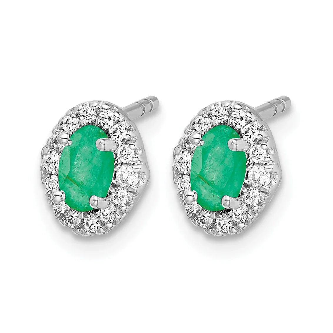 14K White Gold Lab Grown Diamond Oval Emerald Halo Stud Earrings 0.16 Ct - Fine Diamond