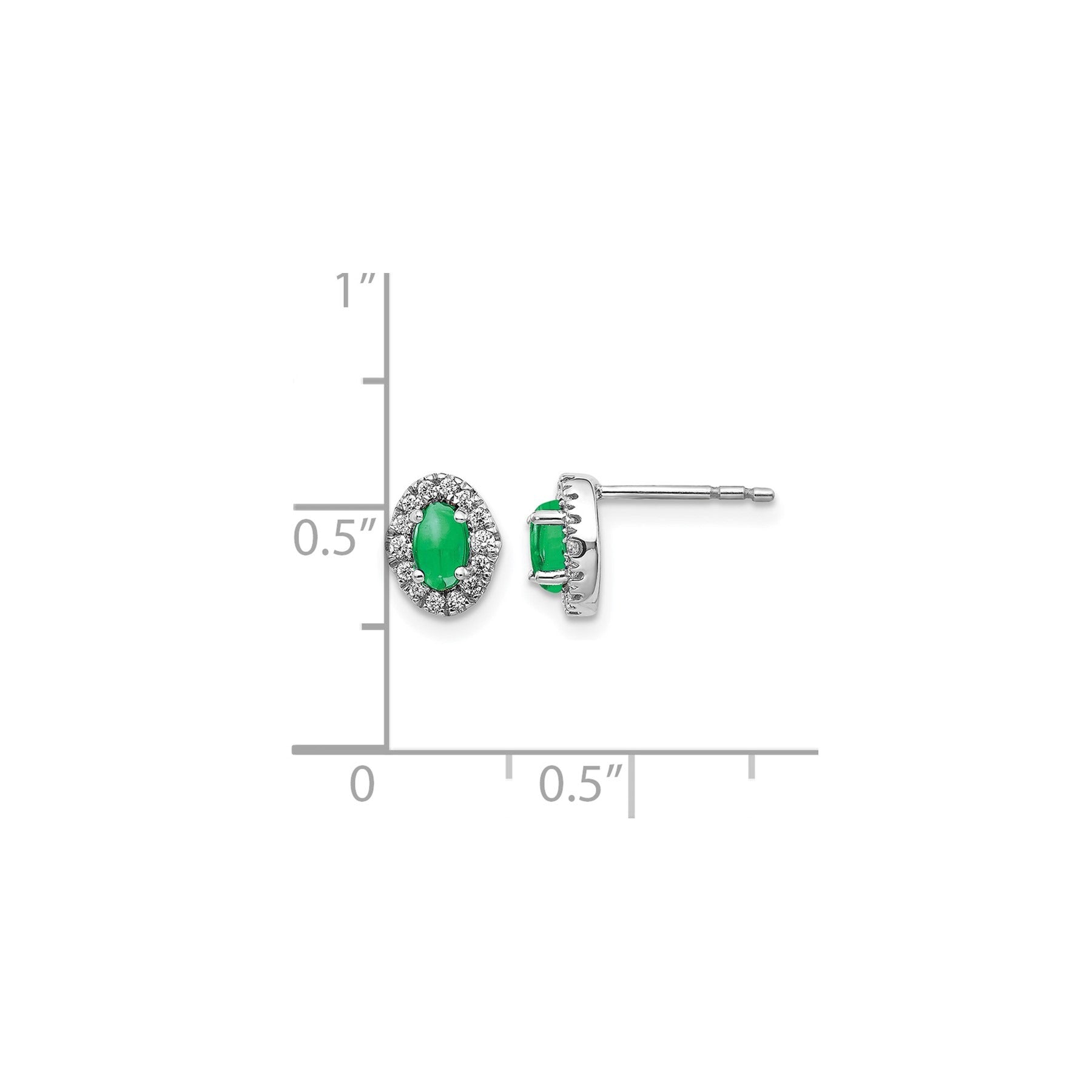 14K White Gold Lab Grown Diamond Oval Emerald Halo Stud Earrings 0.16 Ct