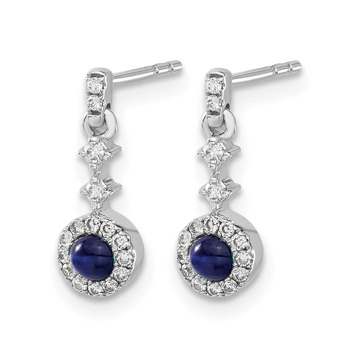 14k White Gold Lab Diamond Created Sapphire Dangle Halo Earrings - Fine Diamond
