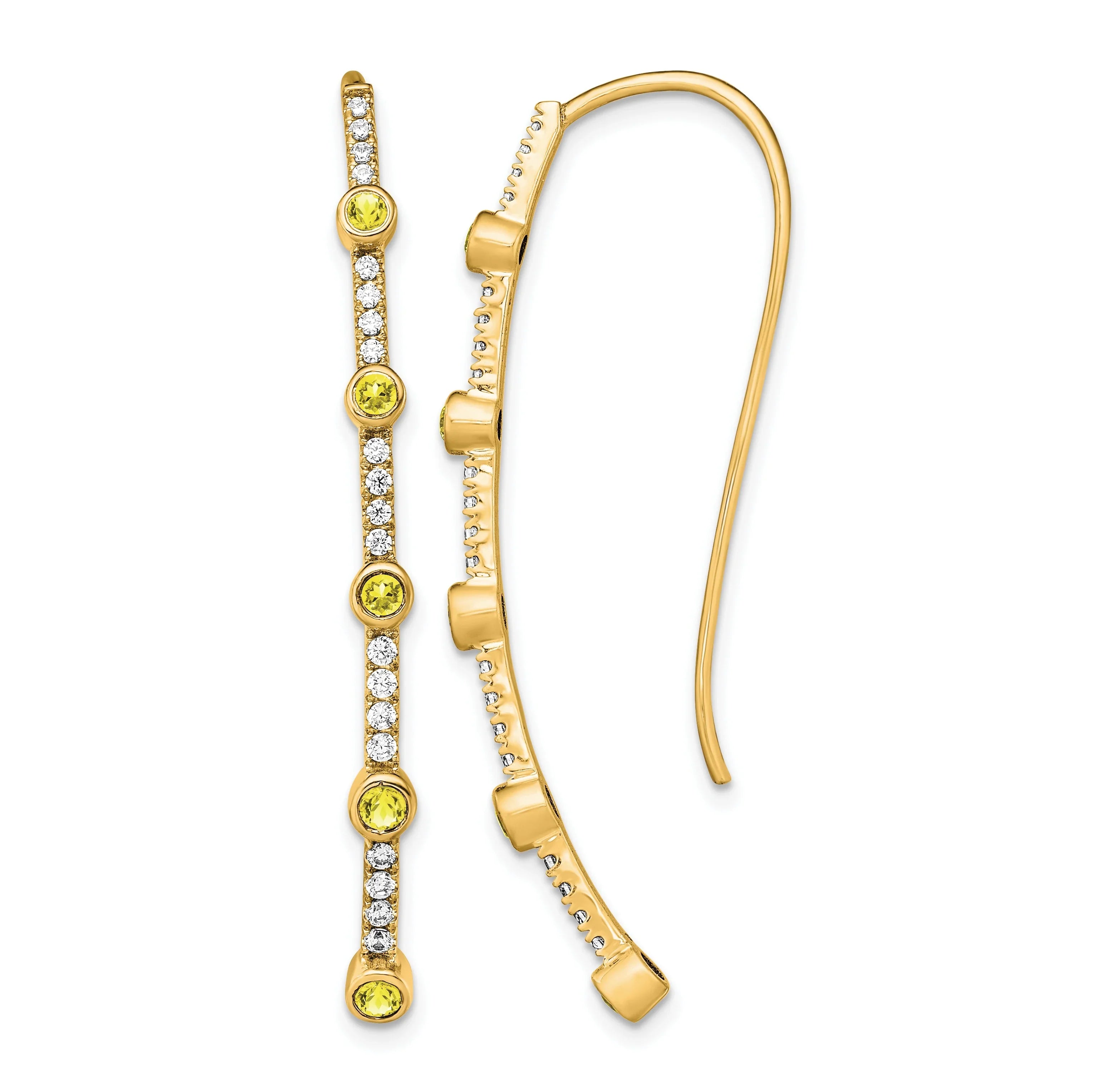 14K Lab Diamond and Lab Created Yellow Sapphire Threader Earrings - Fine Diamond