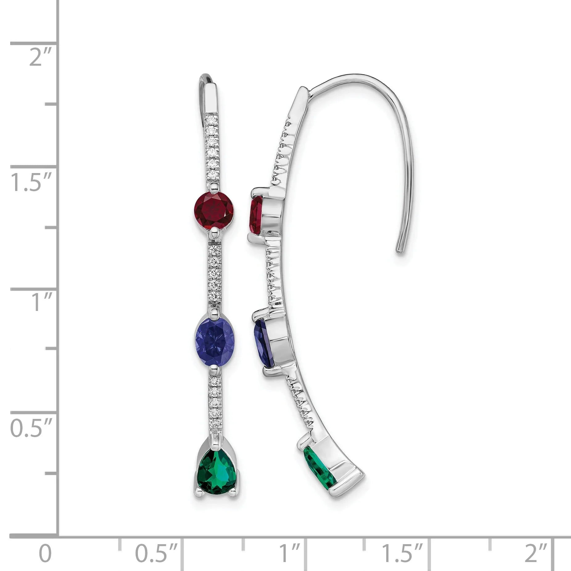 14k White Gold Lab Diamond & Gemstone Drop Wire Threader Earrings - Fine Diamond