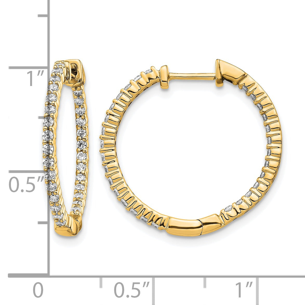 14k Gold Lab Grown Diamond Round In and Out Hoop Earrings
