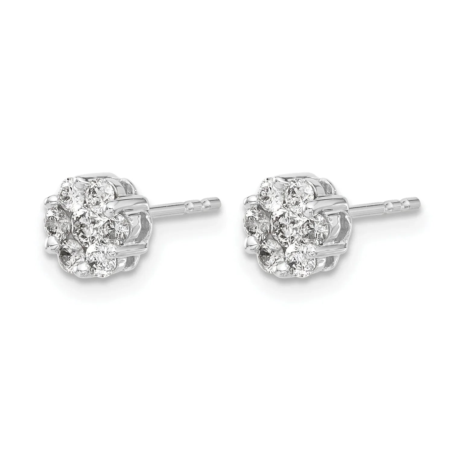 14K White Gold Lab Grown Diamond Cluster Post Stud Earrings - Fine Diamond
