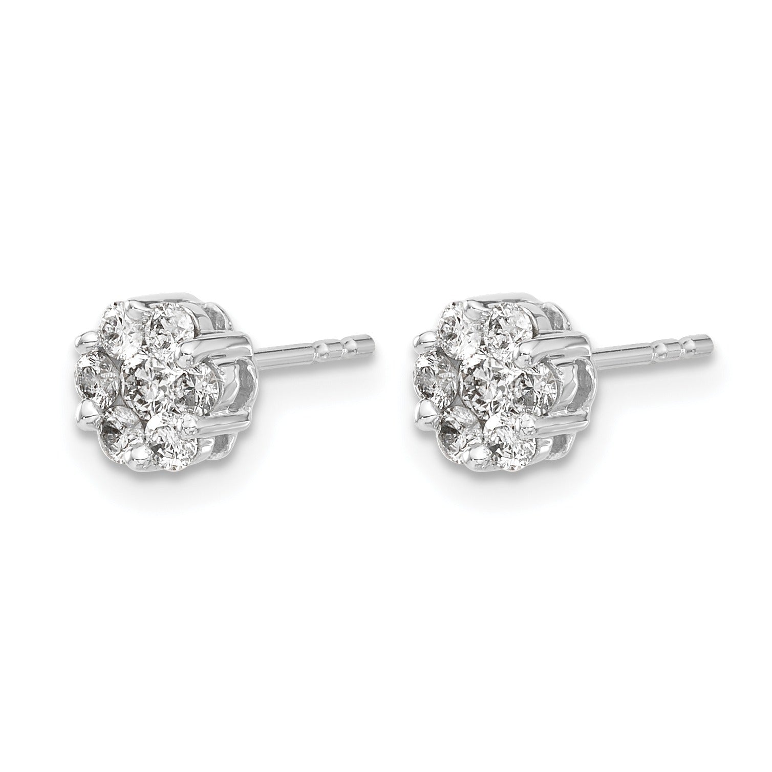14K White Gold Lab Grown Diamond Cluster Post Stud Earrings