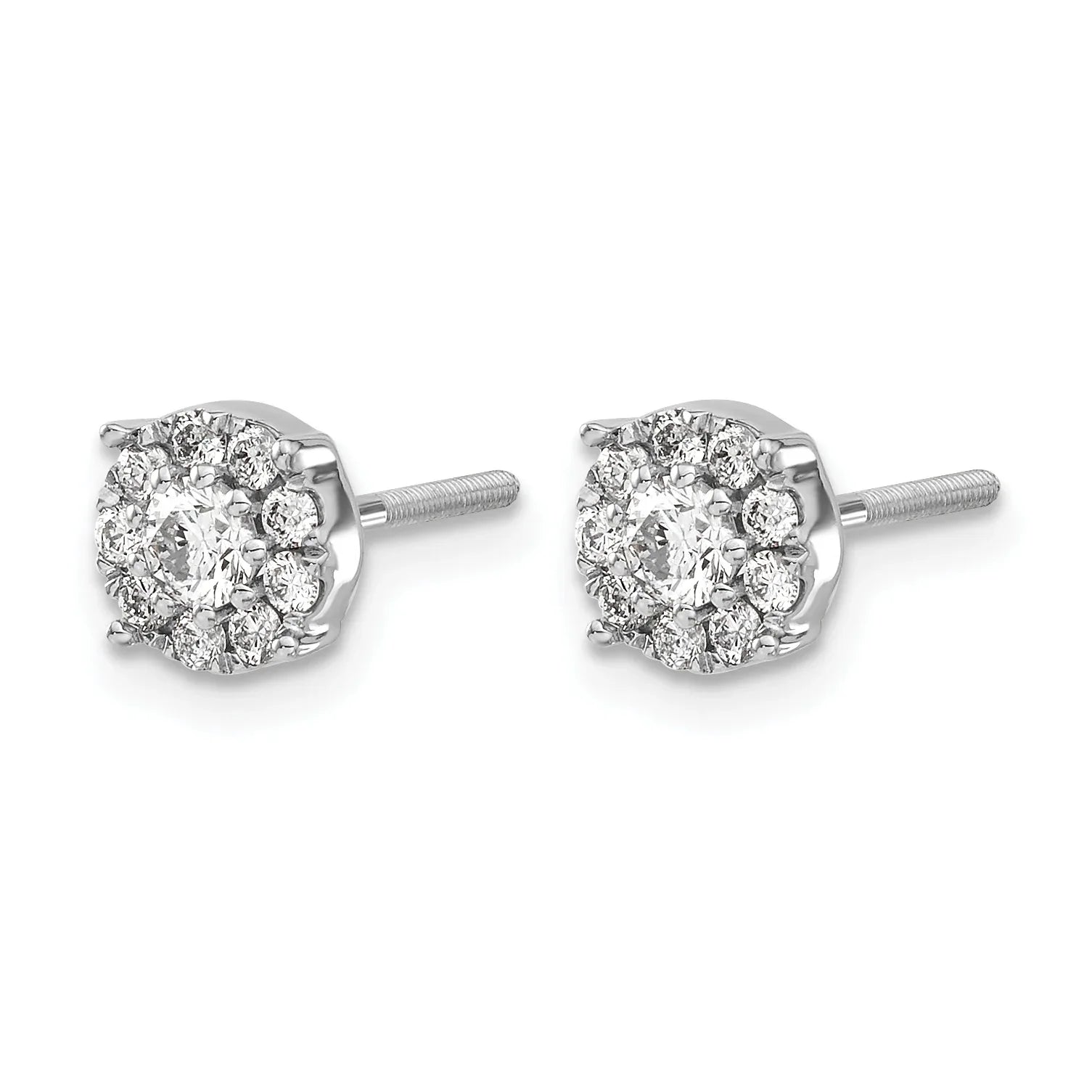 14K White Gold Lab Grown Diamond Cluster Screwback Post Stud Earrings - Fine Diamond