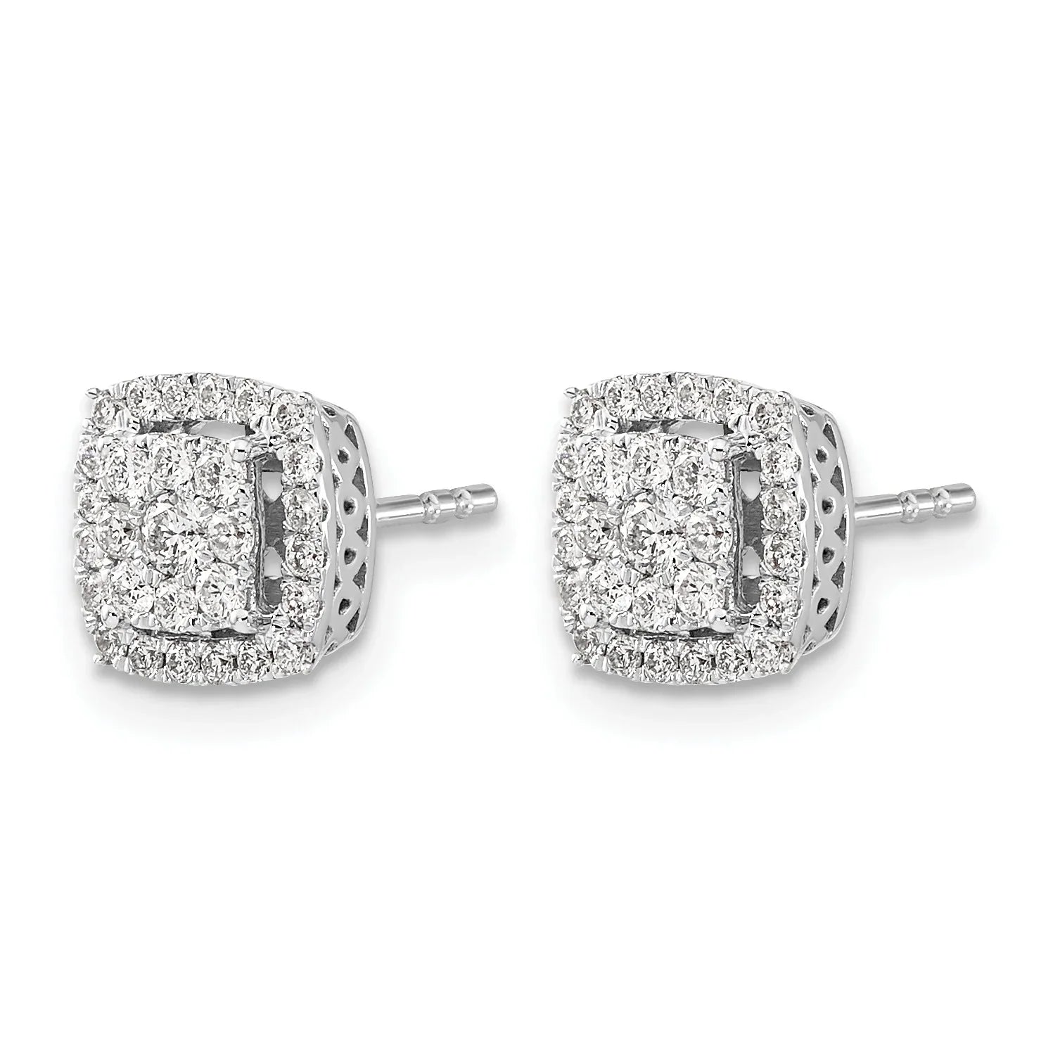 14K White Gold Lab Grown Diamond Double Halo Post Earrings - Fine Diamond