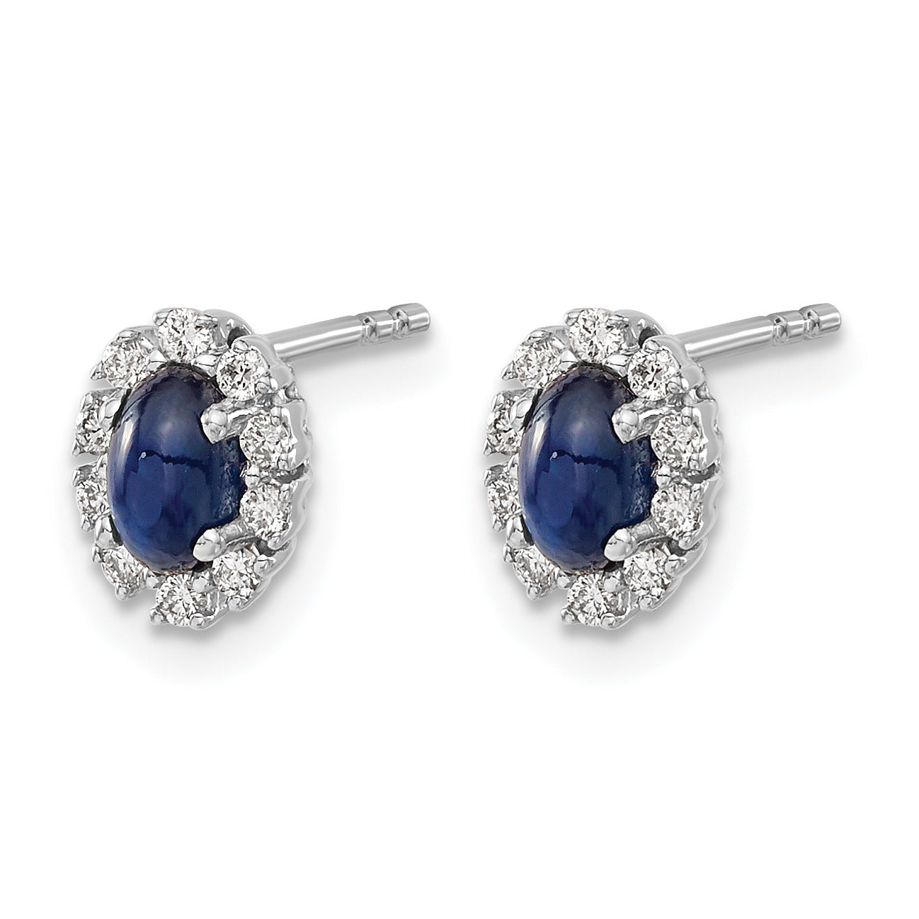 14K White Gold Lab Grown Diamond Oval Sapphire Halo Post Earrings