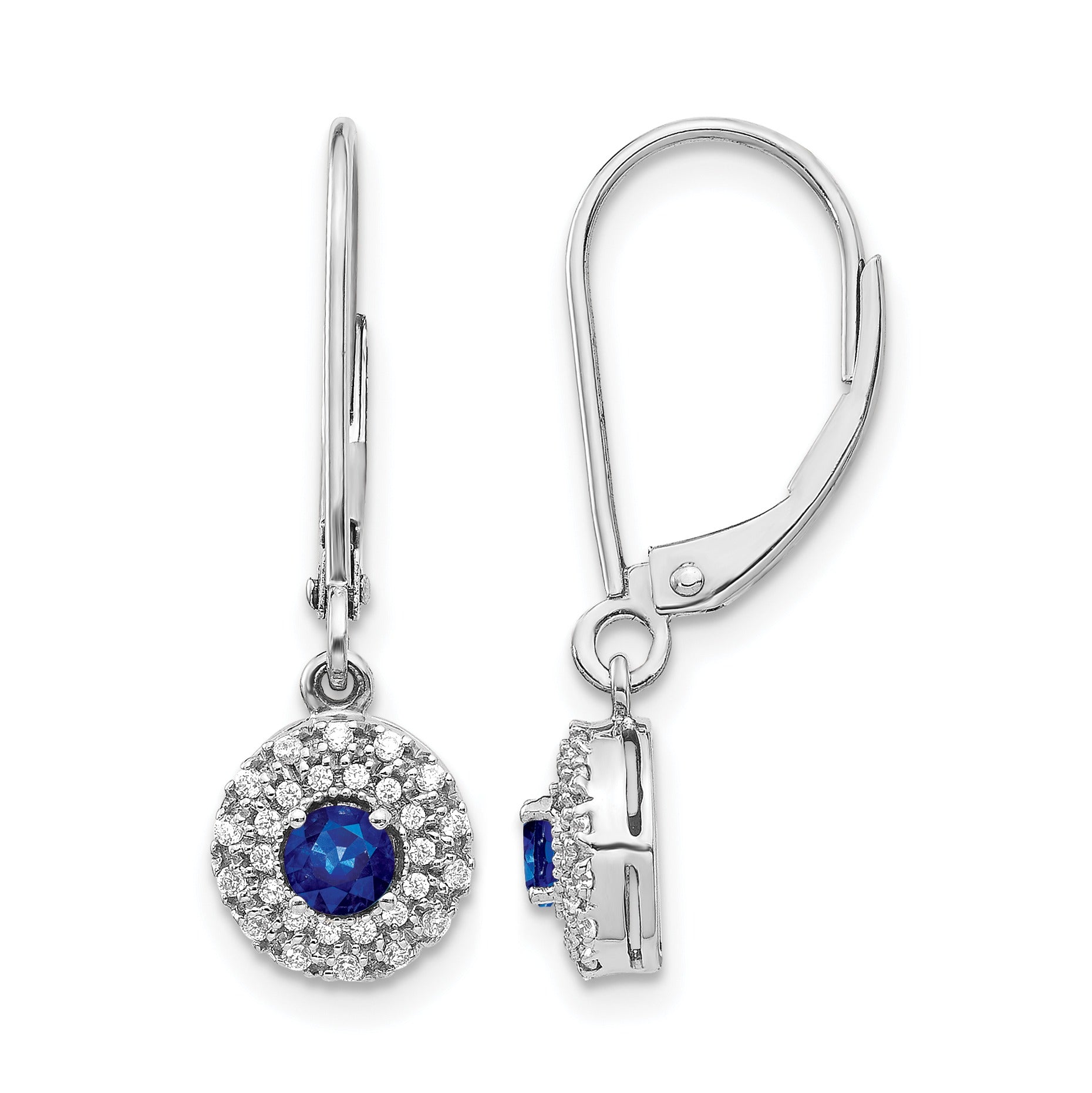 14k White Gold Lab Diamond and Created Sapphire Drop Leverback Earrings