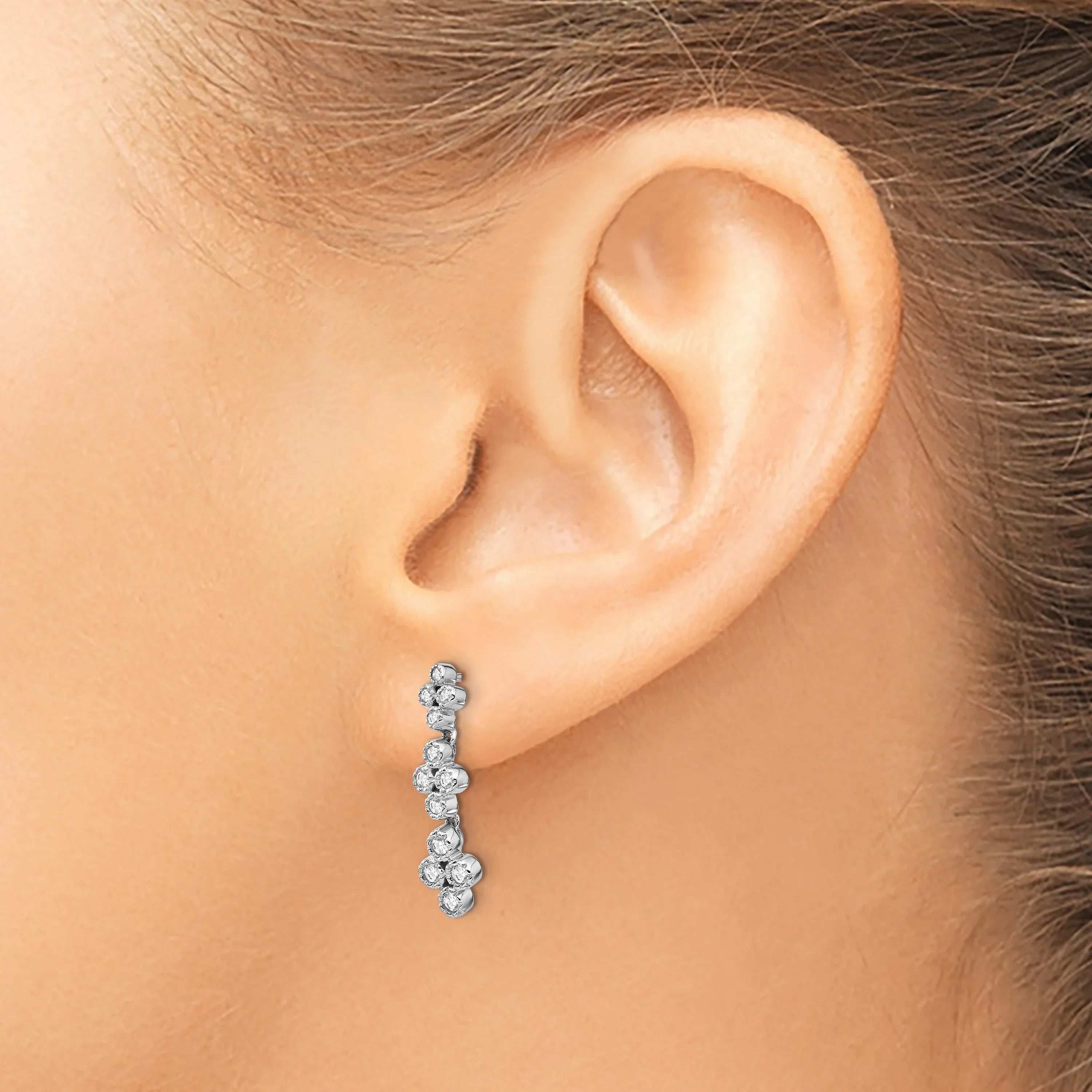 14K Lab Grown Diamond Floral Bloom Post Dangle Earrings - Fine Diamond