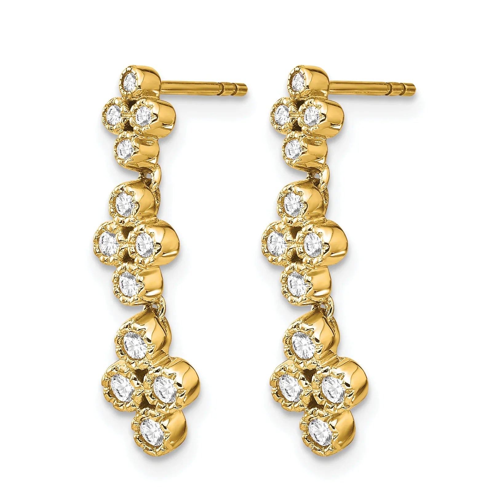 14K Lab Grown Diamond Floral Bloom Post Dangle Earrings - Fine Diamond